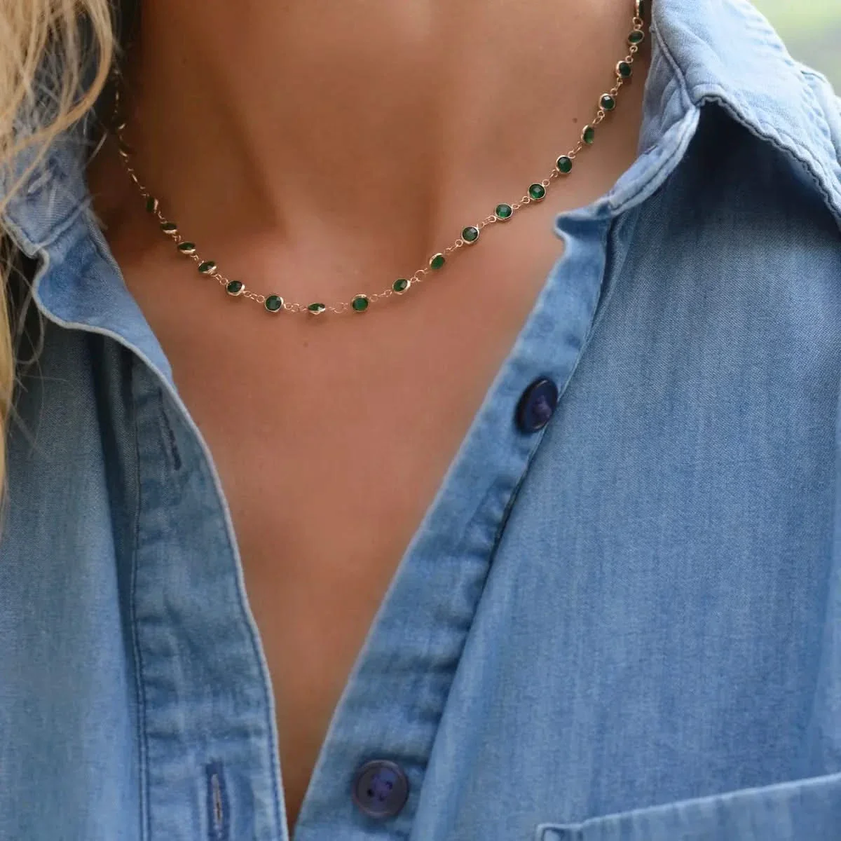 Newport Emerald Necklace in 14k Gold (May) - Image 5