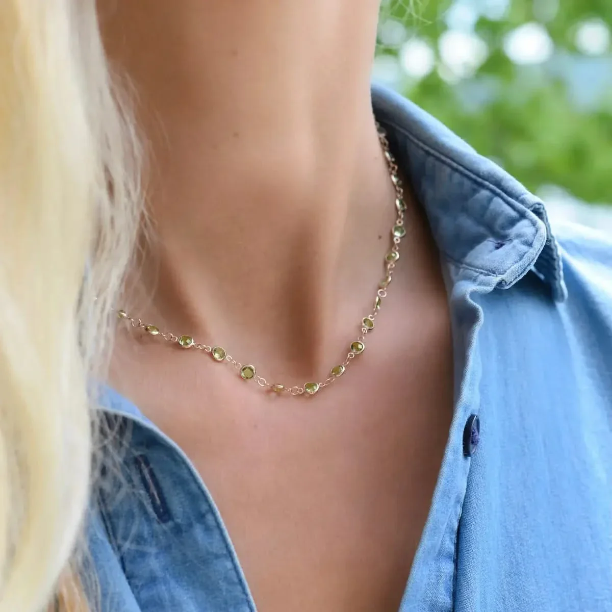 Newport Peridot Necklace in 14k Gold (August) - Image 2