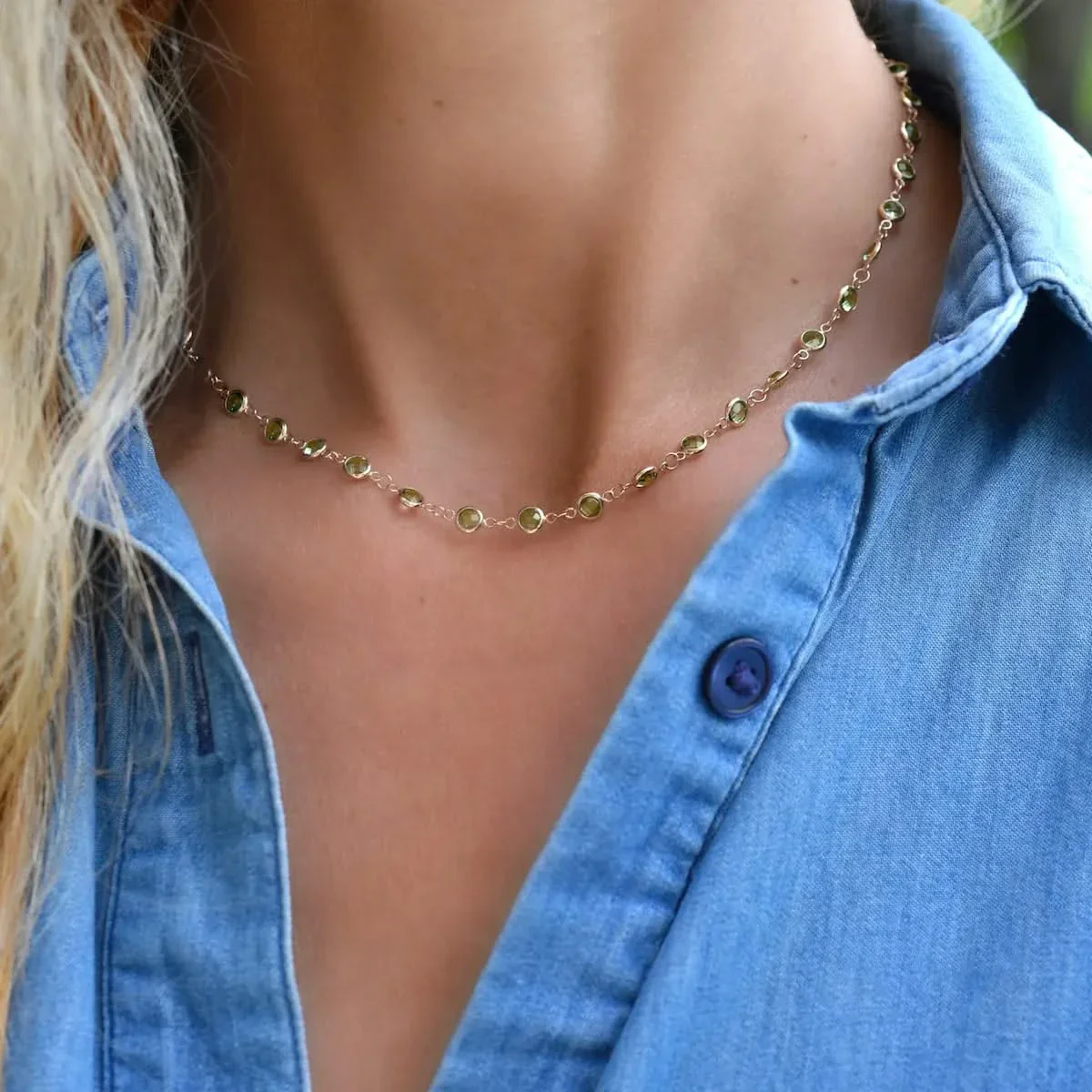 Newport Peridot Necklace in 14k Gold (August) - Image 3
