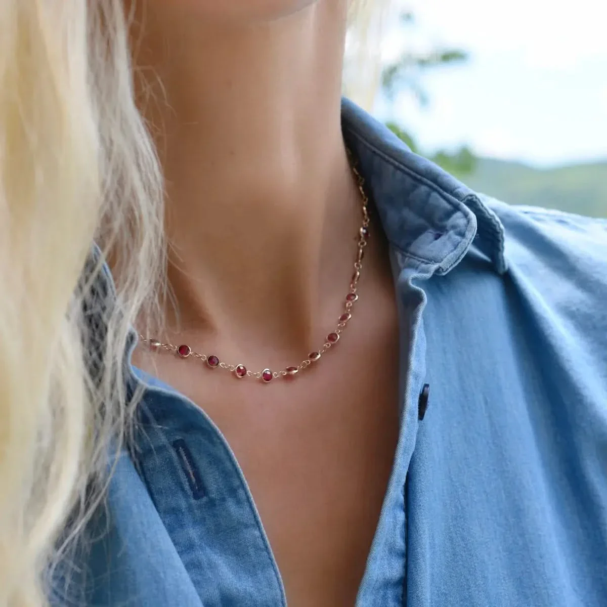Newport Ruby Necklace in 14k Gold (July) - Image 2