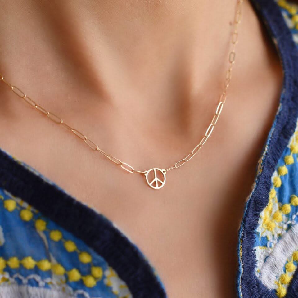 Small Peace Sign Adelaide Mini Necklace in 14k Gold - Image 3
