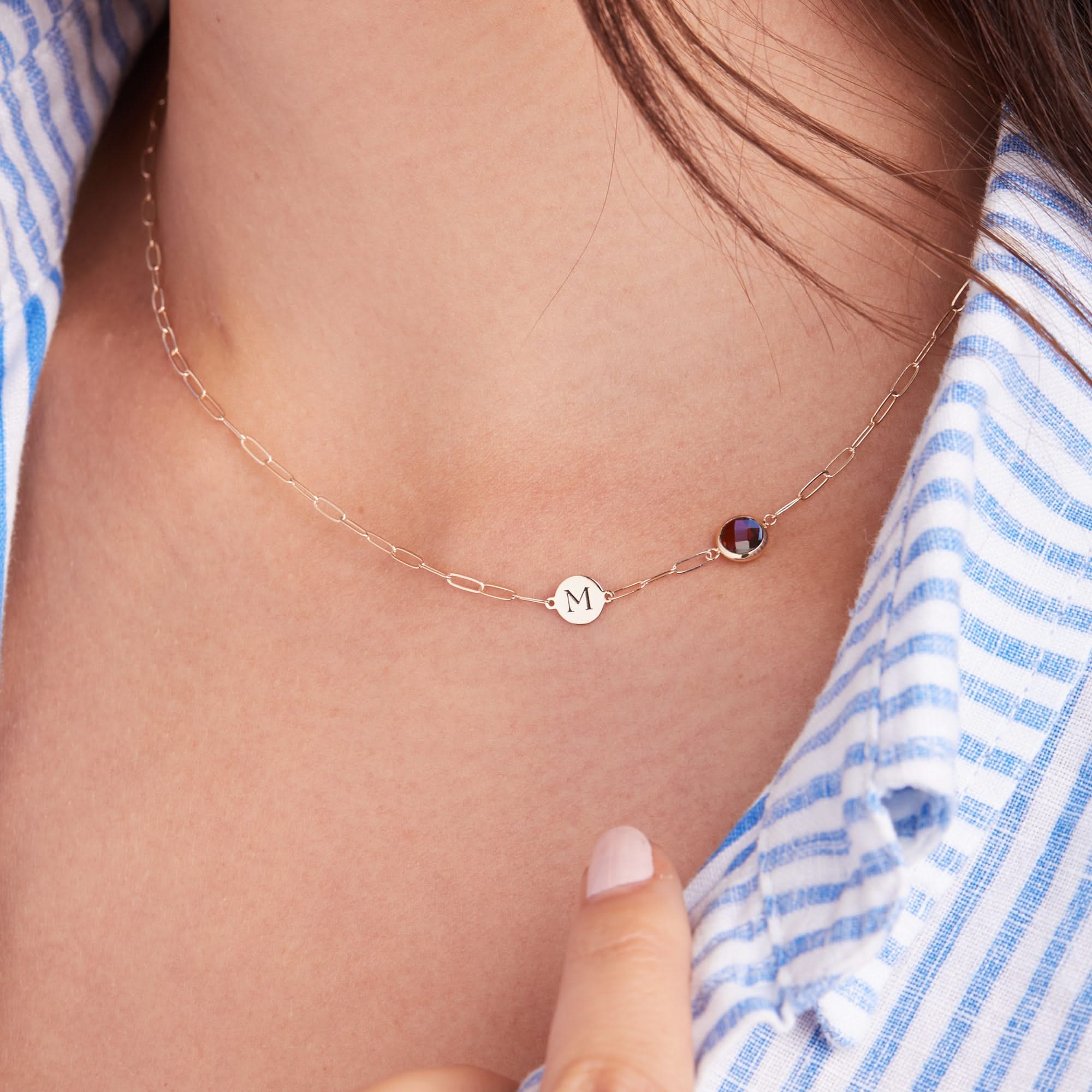 1 Letter & 1 Grand Garnet Adelaide Mini Necklace in 14k Gold (January) - Image 3