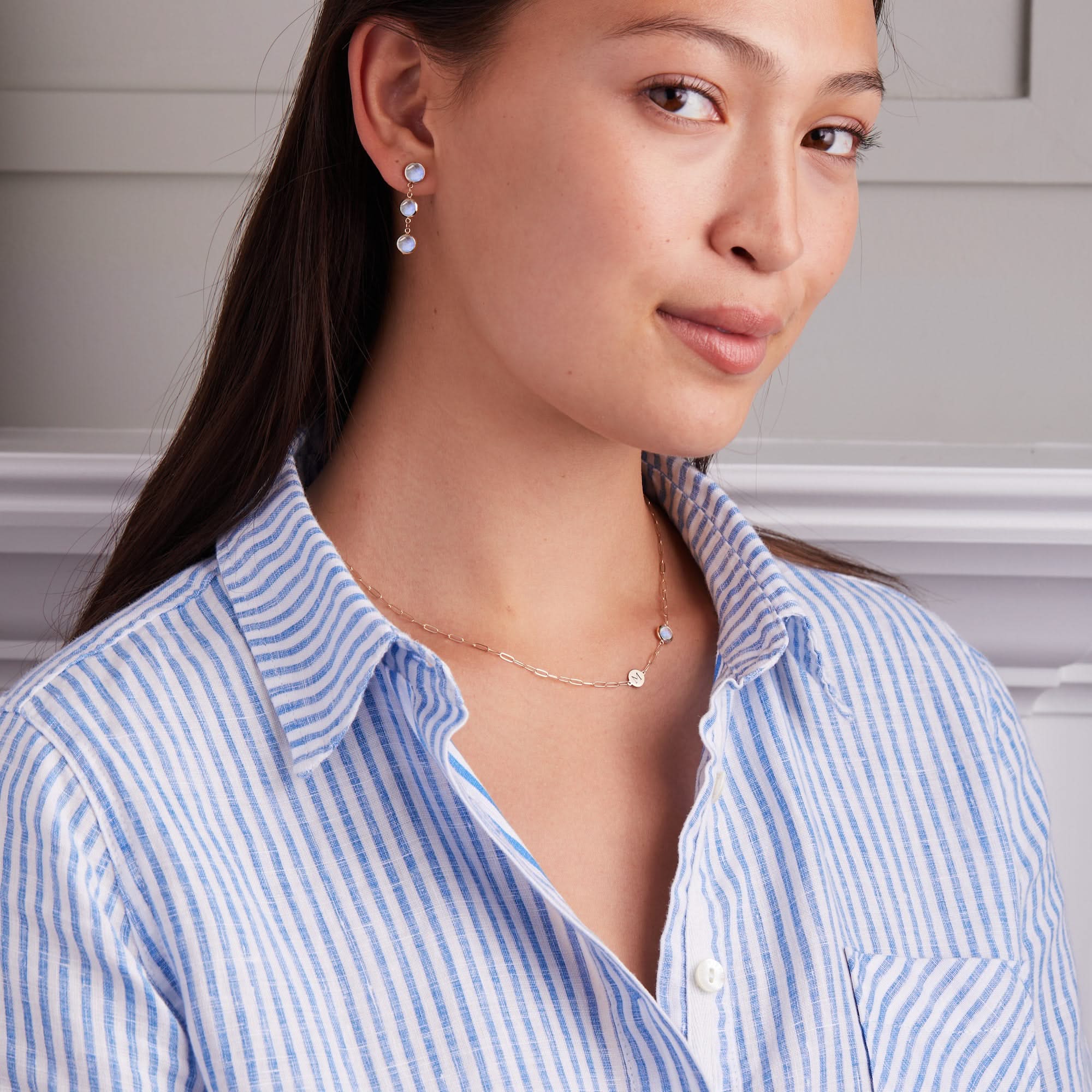 1 Letter & 1 Grand Moonstone Adelaide Mini Necklace in 14k Gold (June) - Image 6