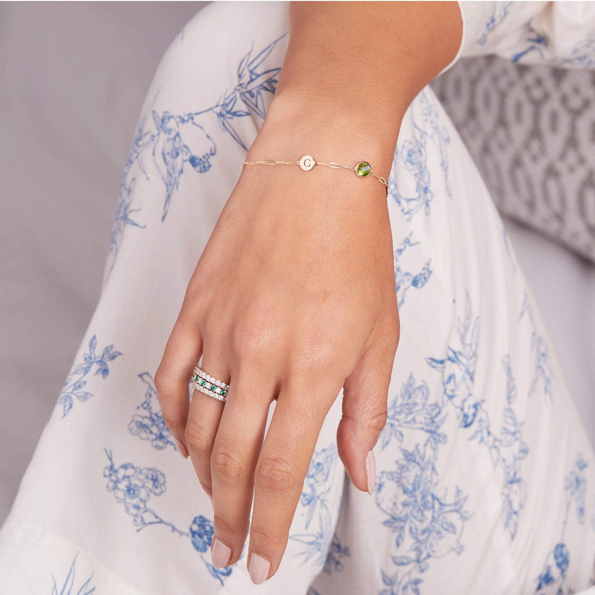 1 Letter & 1 Grand Peridot Adelaide Mini Bracelet in 14k Gold (August) - Image 3