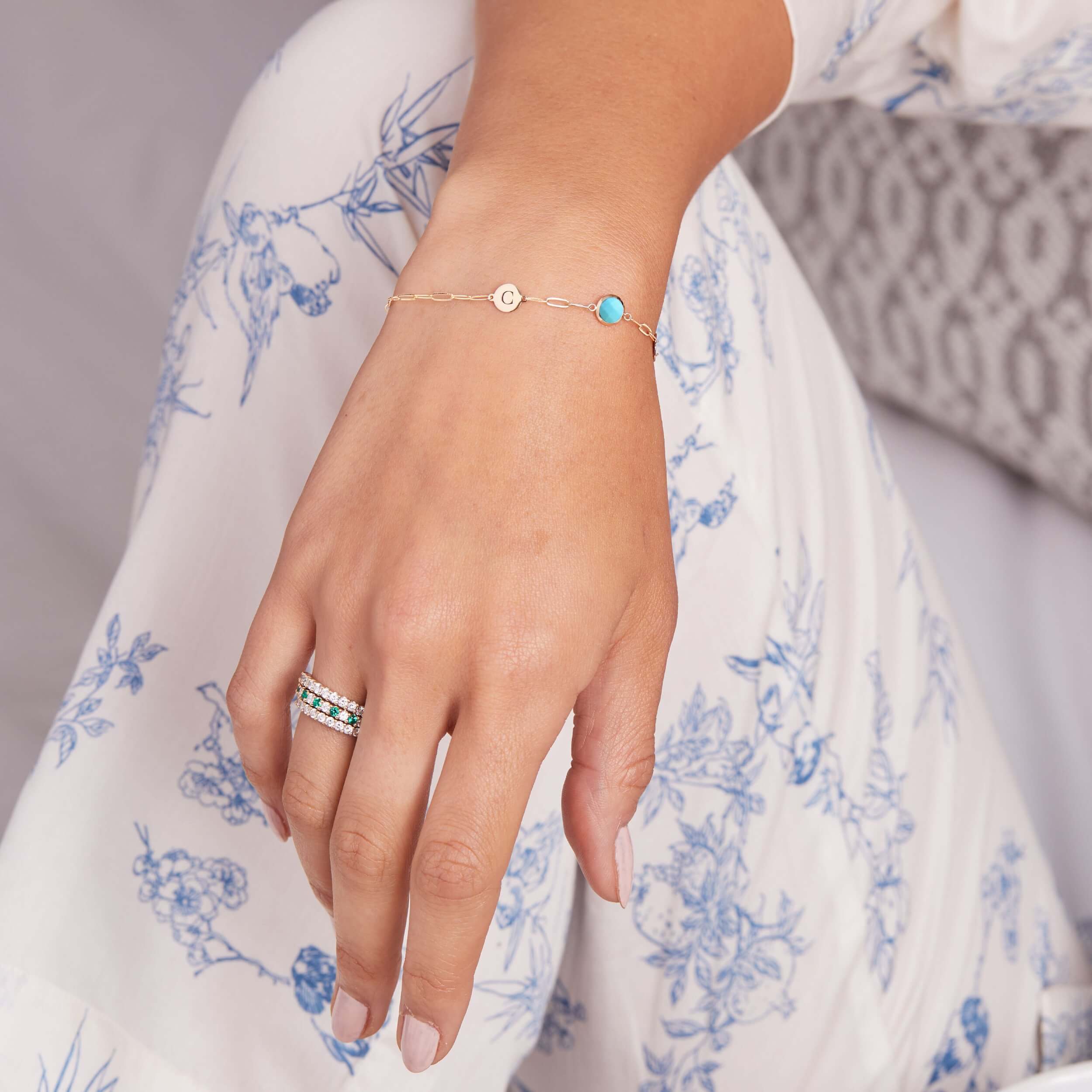 1 Letter & 1 Grand Turquoise Adelaide Mini Bracelet in 14k Gold (December) - Image 3