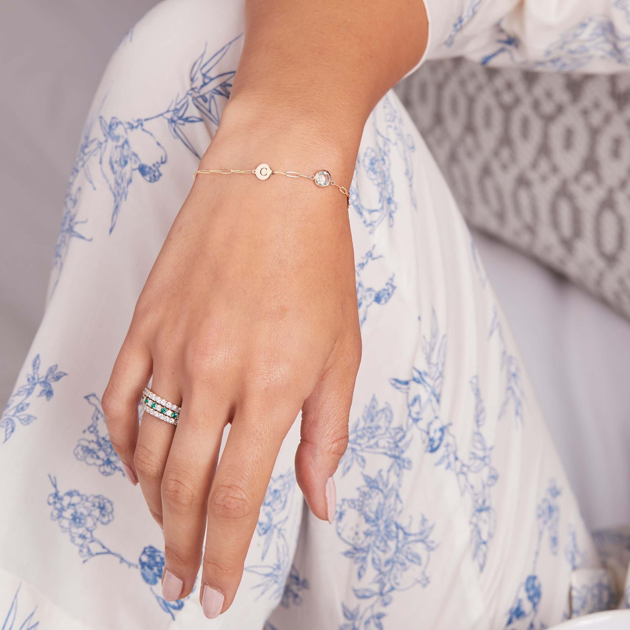 1 Letter & 1 Grand White Topaz Adelaide Mini Bracelet in 14k Gold (April) - Image 3