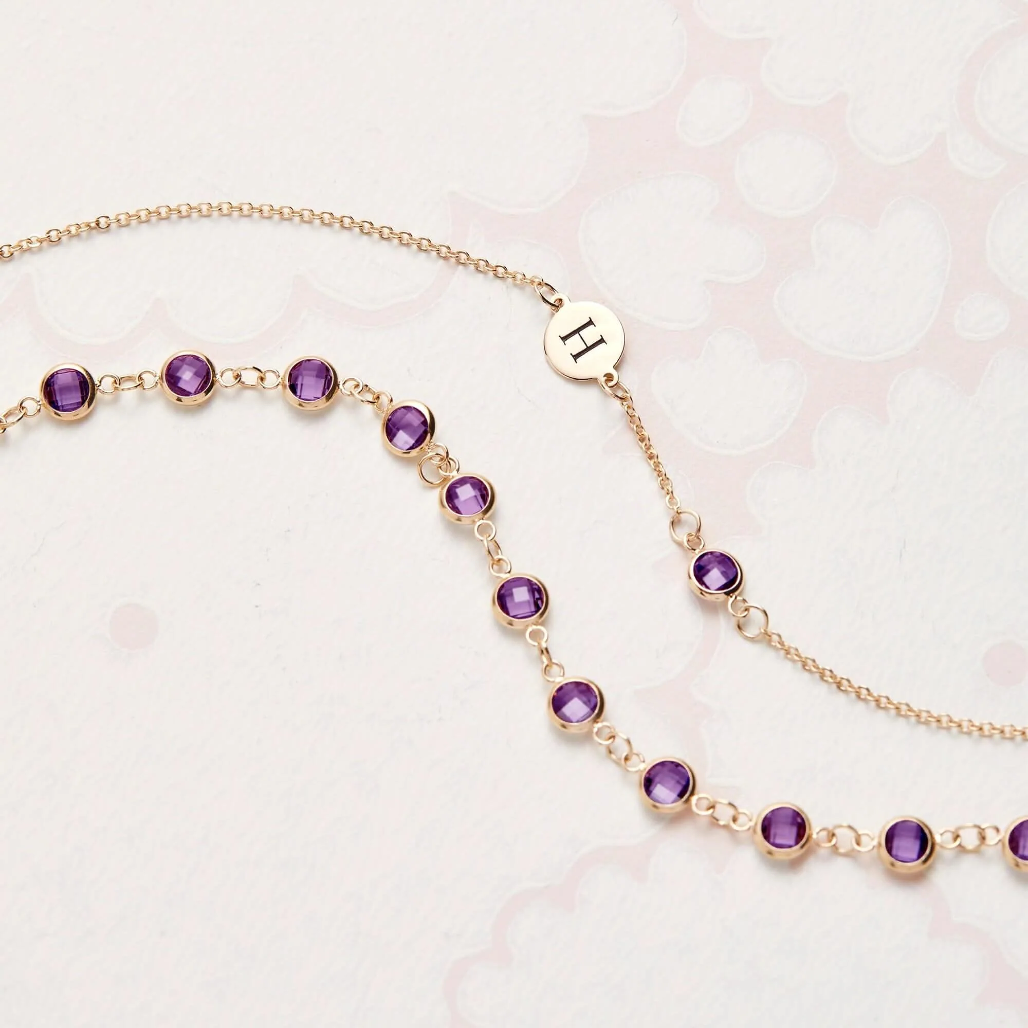 1 Letter & 1 Petite Amethyst Bracelet in 14k Gold (February) - Image 5