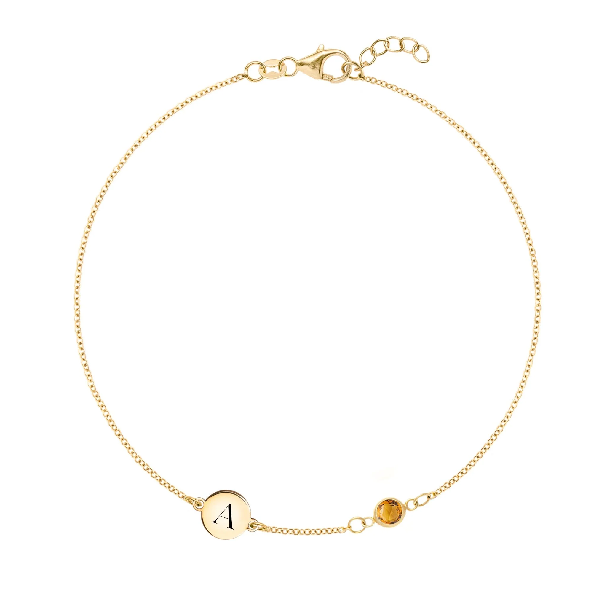 1 Letter & 1 Petite Citrine Bracelet in 14k Gold (November)
