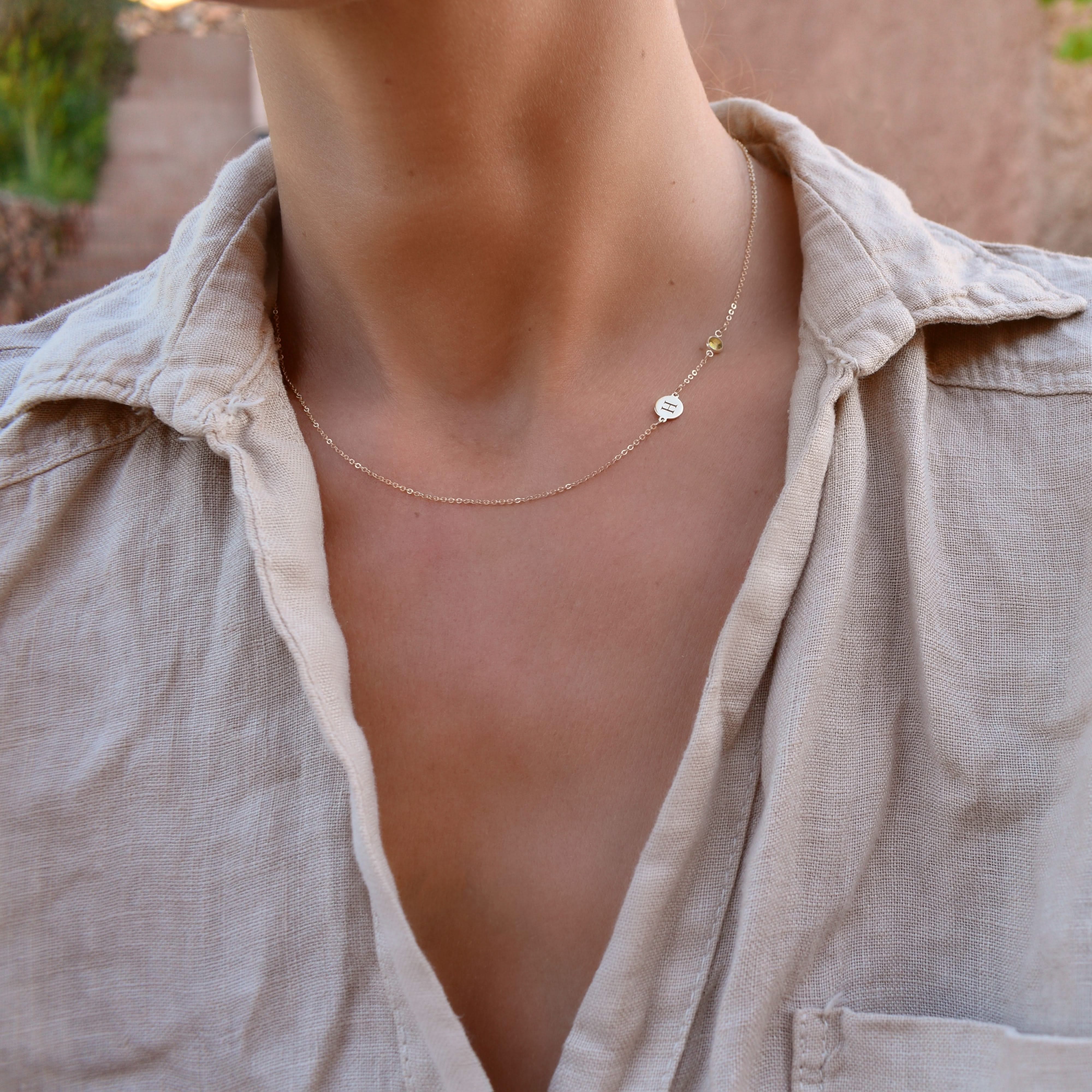 1 Letter & 1 Petite Citrine Necklace in 14k Gold (November) - Image 8