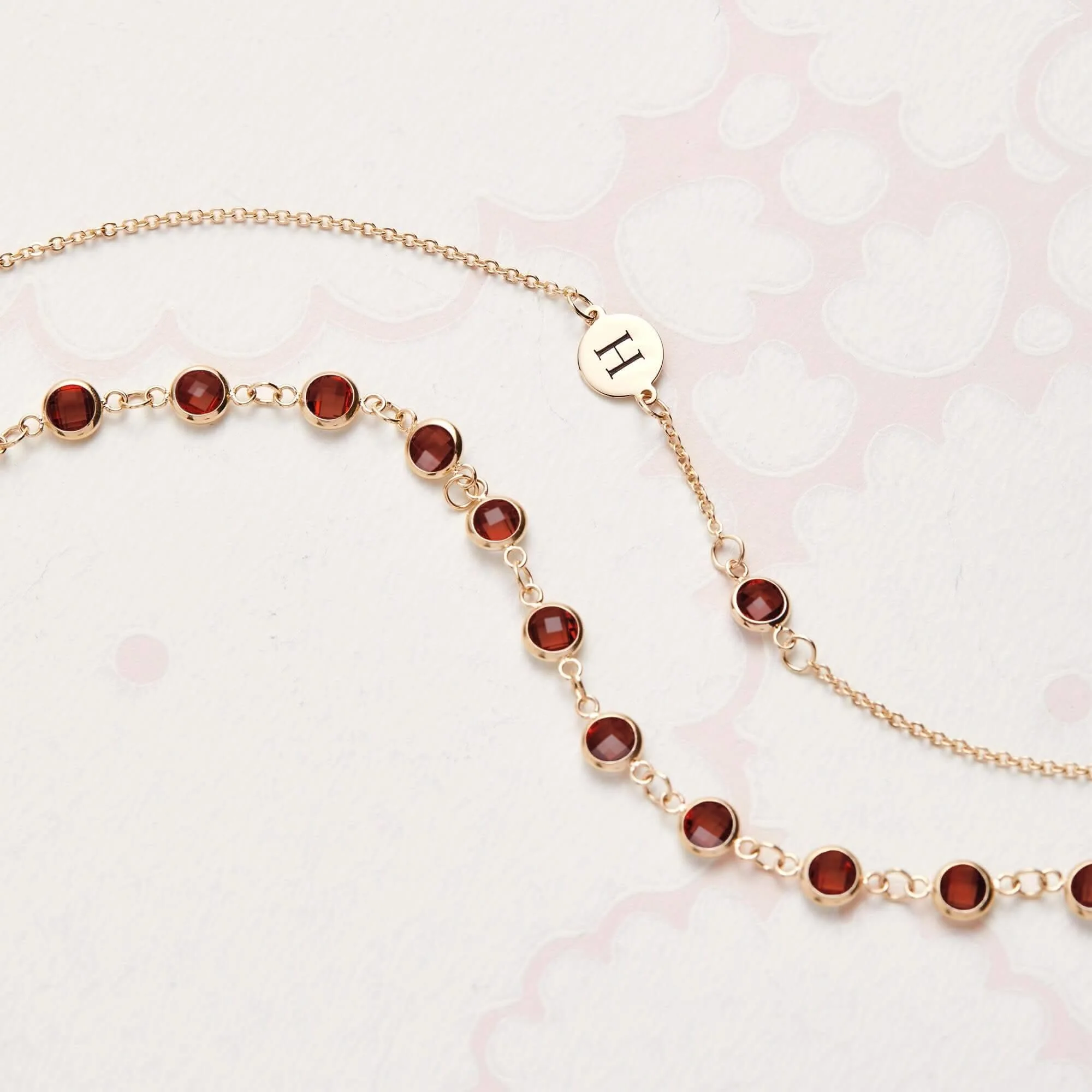 1 Letter & 1 Petite Garnet Necklace in 14k Gold (January) - Image 5