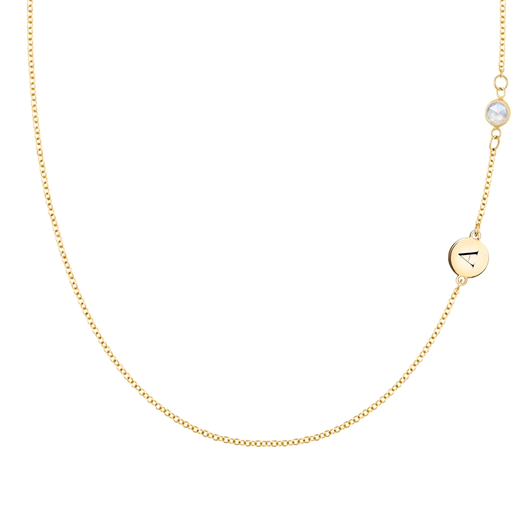 1 Letter & 1 Petite Moonstone Necklace in 14k Gold (June)