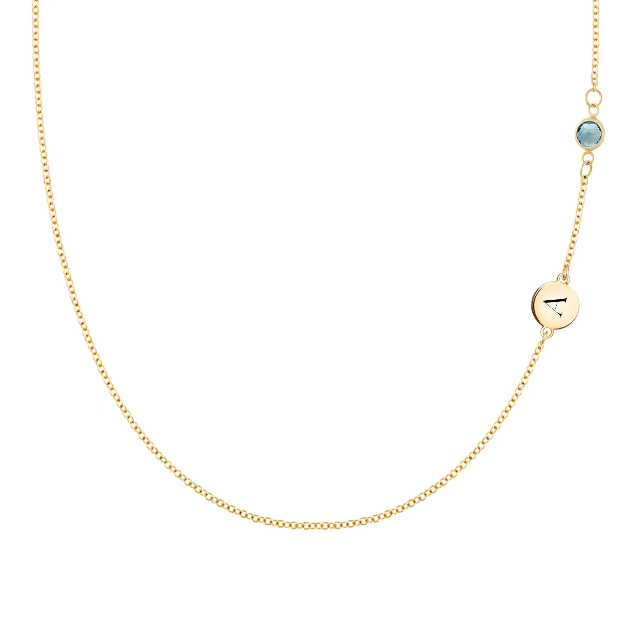 1 Letter & 1 Petite Nantucket Blue Topaz Necklace in 14k Gold (December)