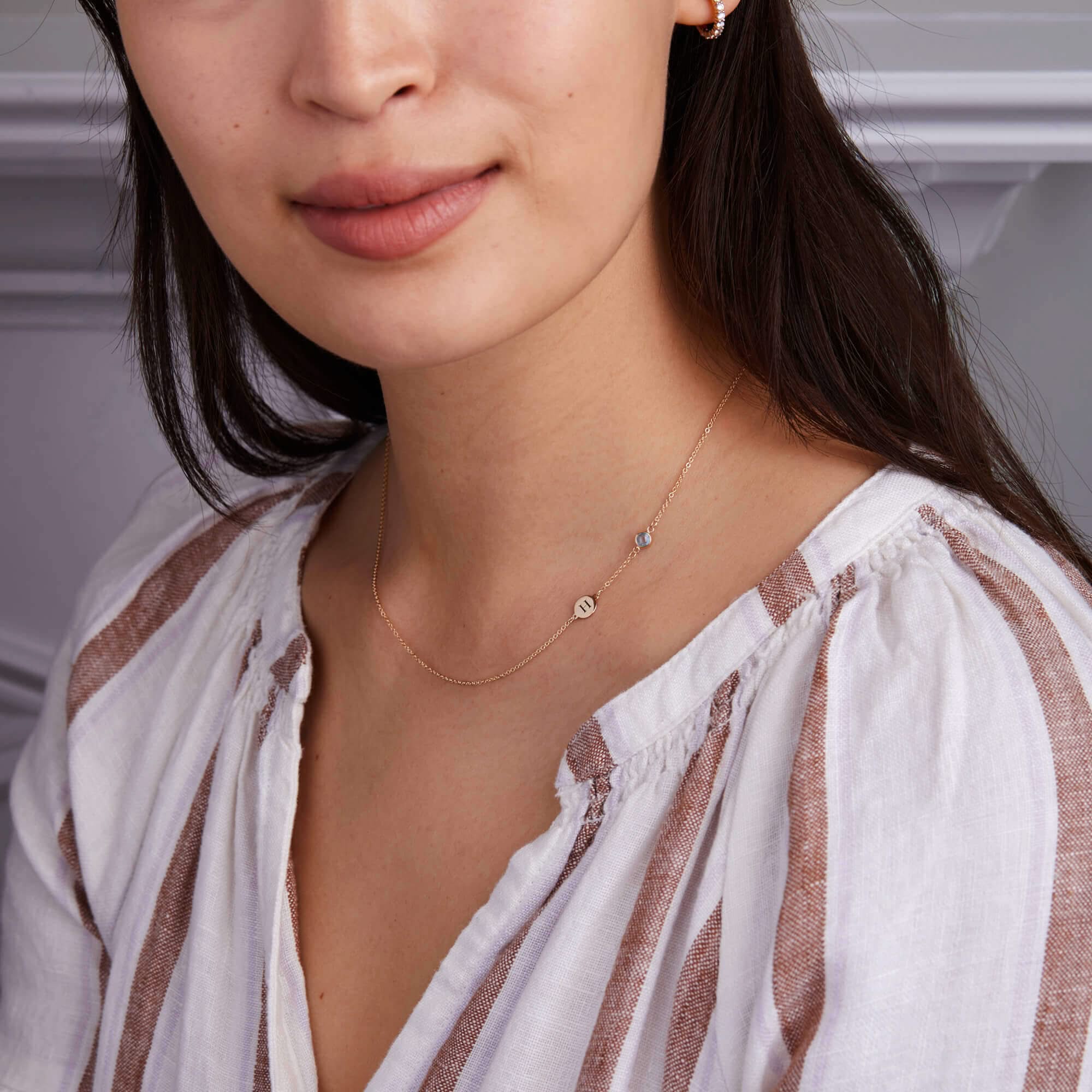 1 Letter & 1 Petite Nantucket Blue Topaz Necklace in 14k Gold (December) - Image 2