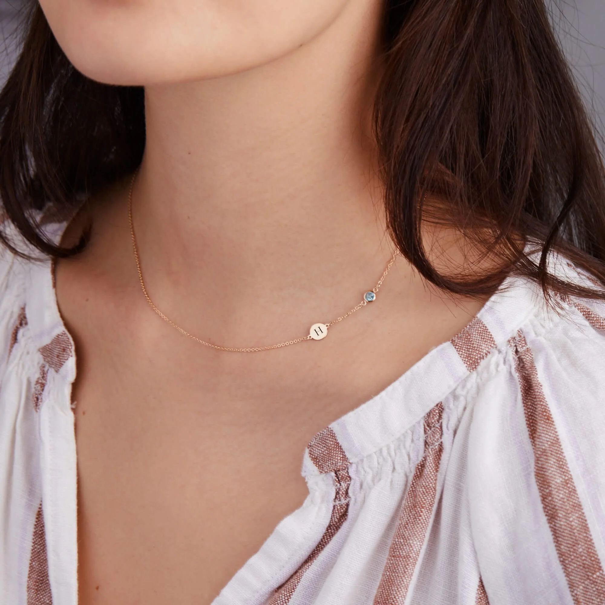 1 Letter & 1 Petite Nantucket Blue Topaz Necklace in 14k Gold (December) - Image 6