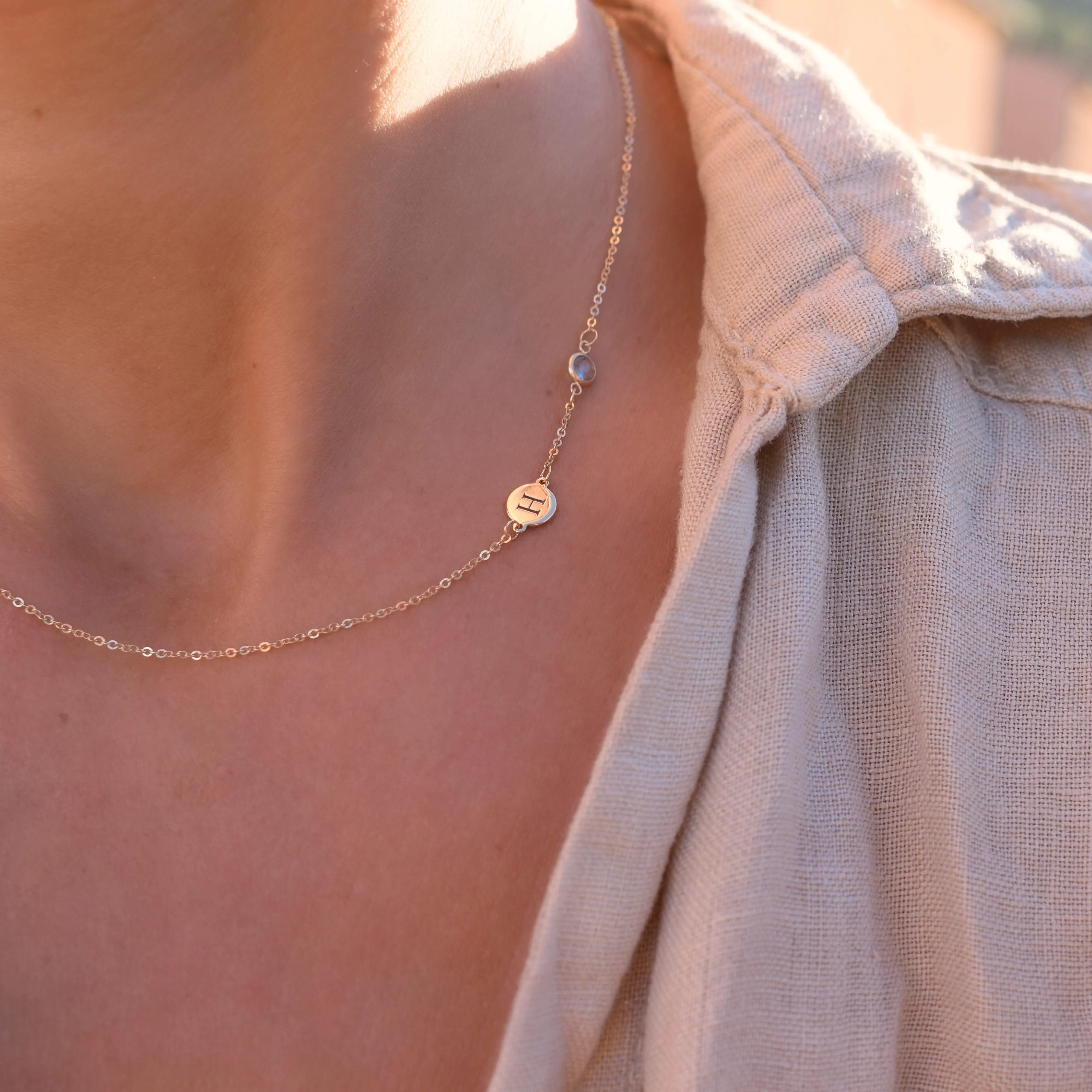 1 Letter & 1 Petite Nantucket Blue Topaz Necklace in 14k Gold (December) - Image 9
