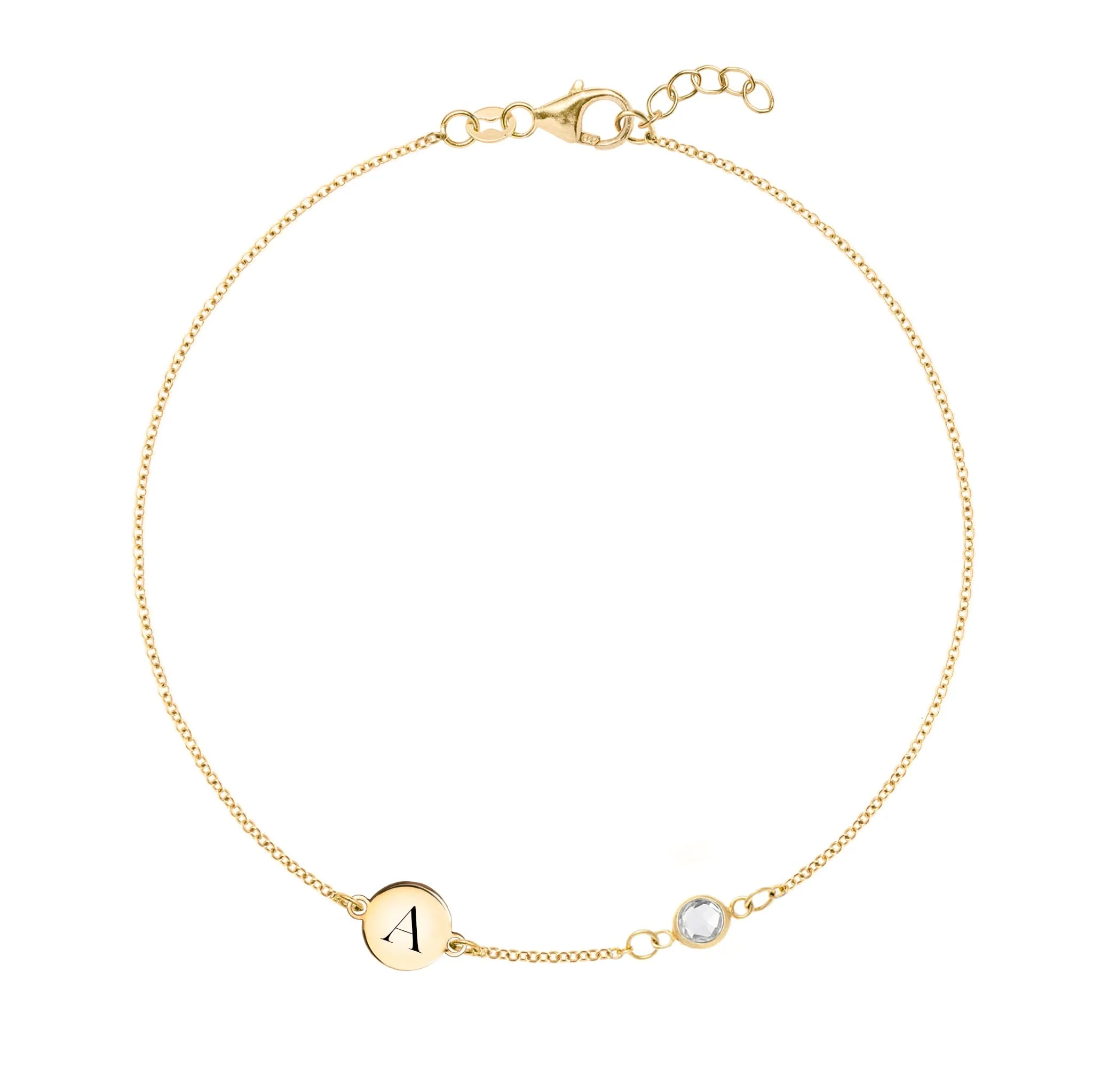 1 Letter & 1 Petite White Topaz Bracelet in 14k Gold (April)