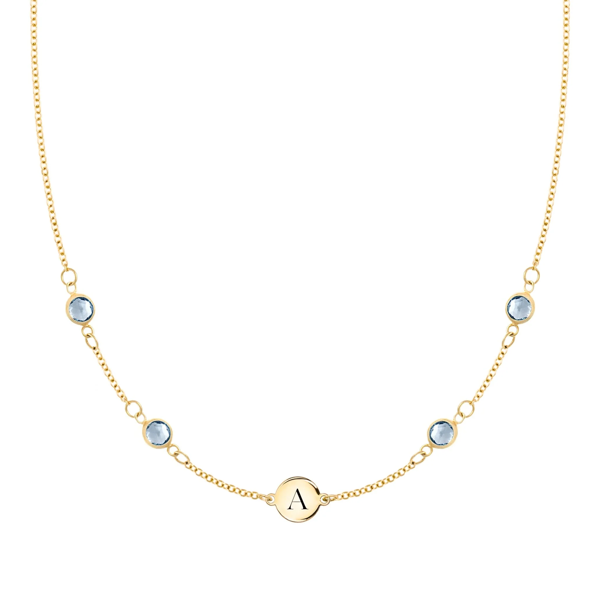 1 Letter & 4 Petite Aquamarine Necklace in 14k Gold (March)