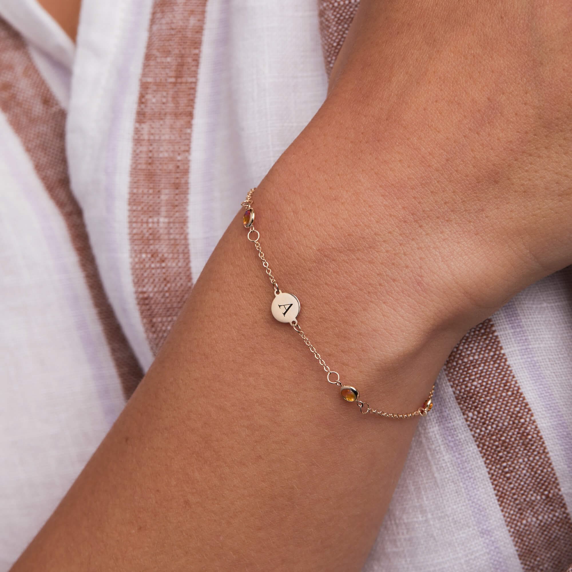 1 Letter & 4 Petite Citrine Bracelet in 14k Gold (November) - Image 3