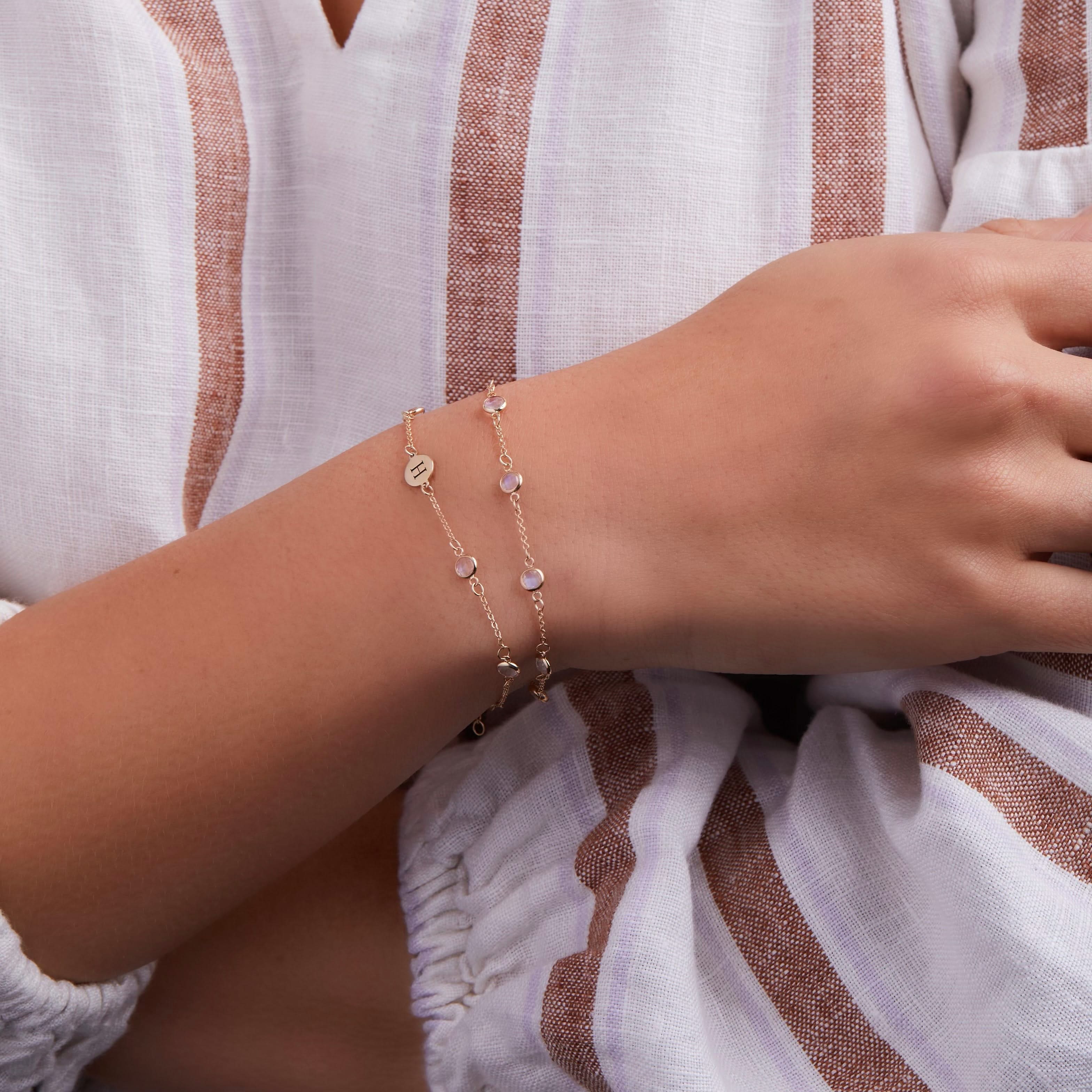 1 Letter & 4 Petite Moonstone Bracelet in 14k Gold (June) - Image 8