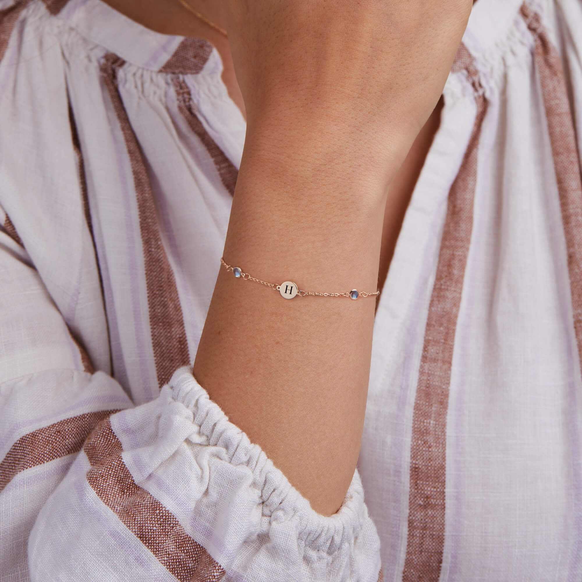 1 Letter & 4 Petite Nantucket Blue Topaz Bracelet in 14k Gold (December) - Image 2