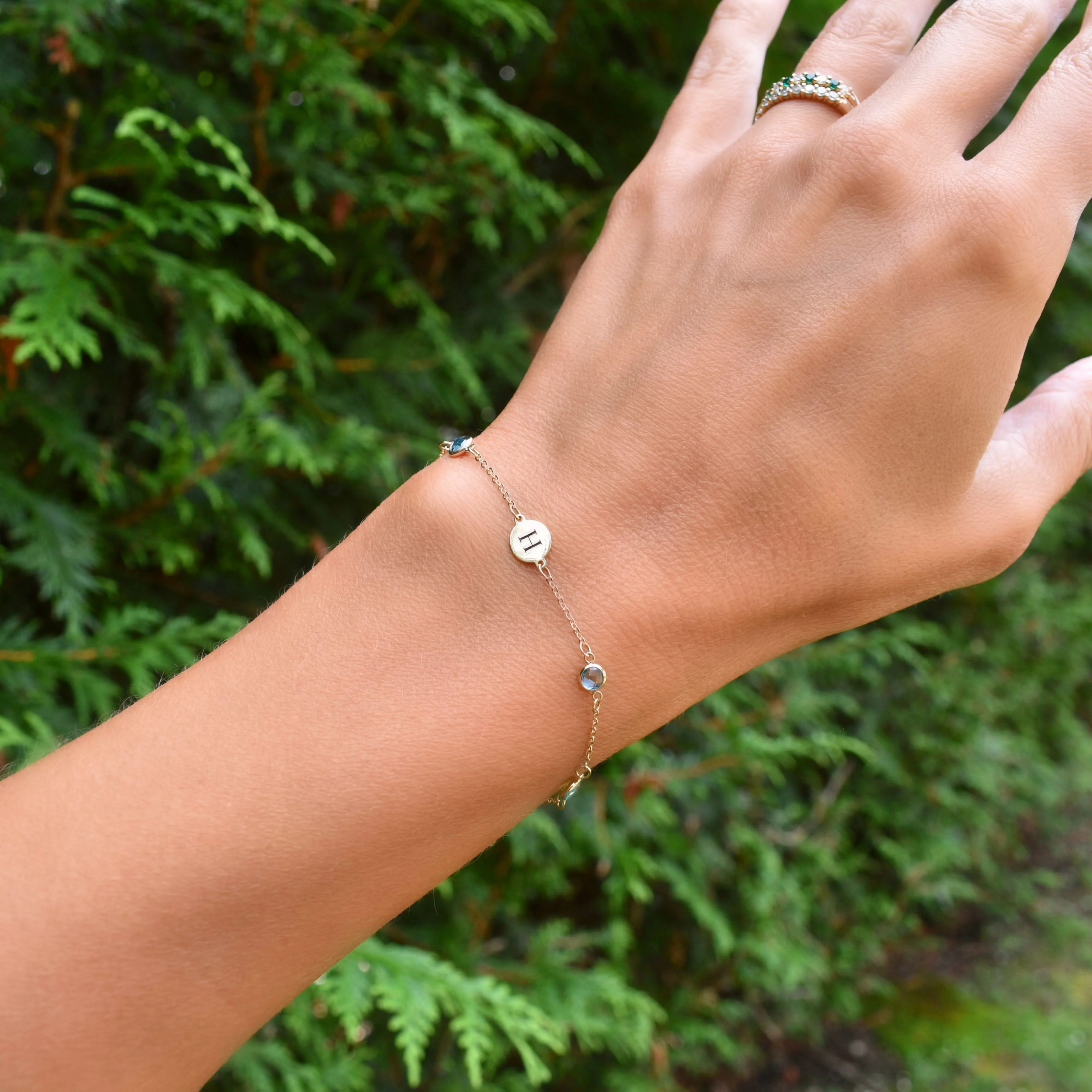 1 Letter & 4 Petite Nantucket Blue Topaz Bracelet in 14k Gold (December) - Image 5