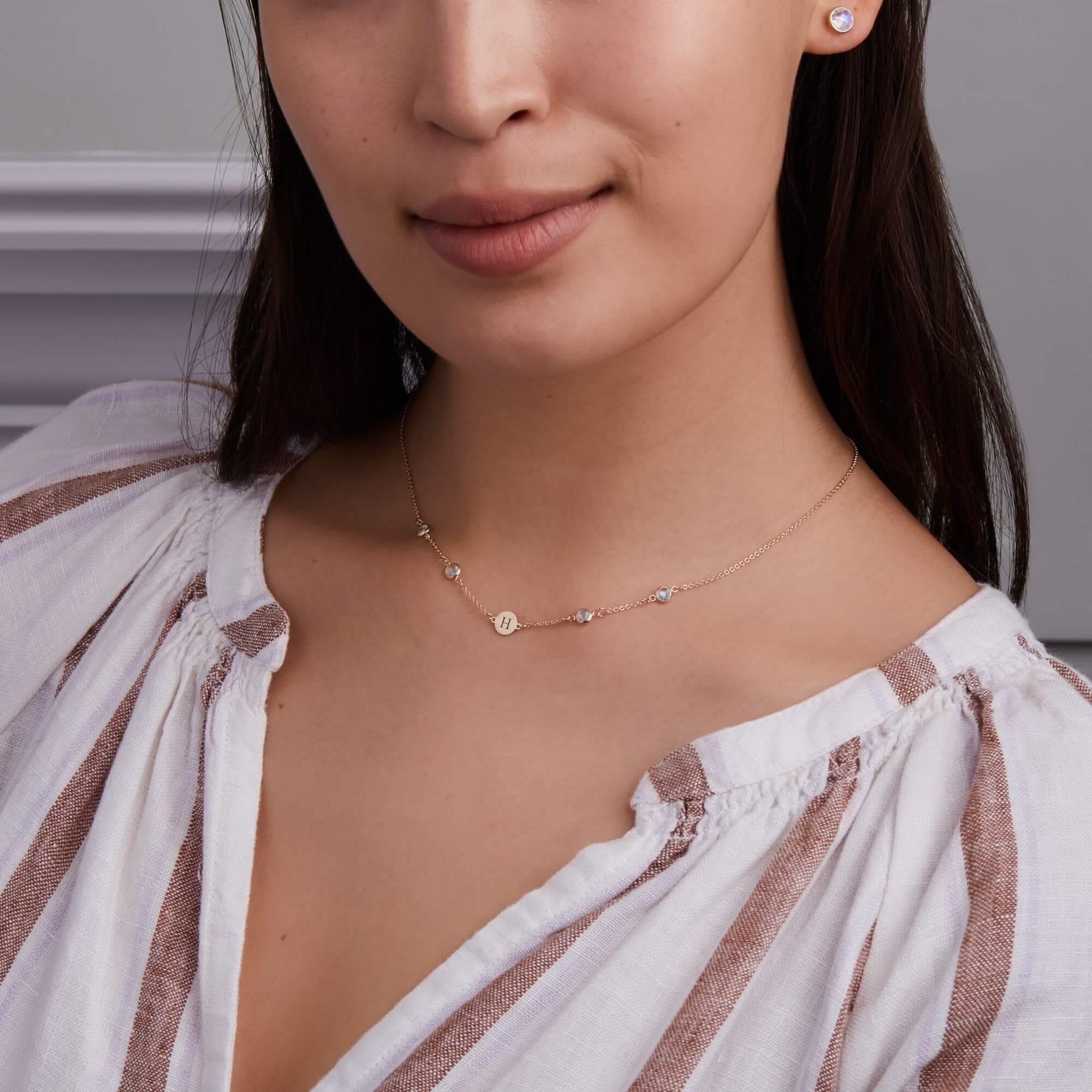 1 Letter & 4 Petite Nantucket Blue Topaz Necklace in 14k Gold (December) - Image 2