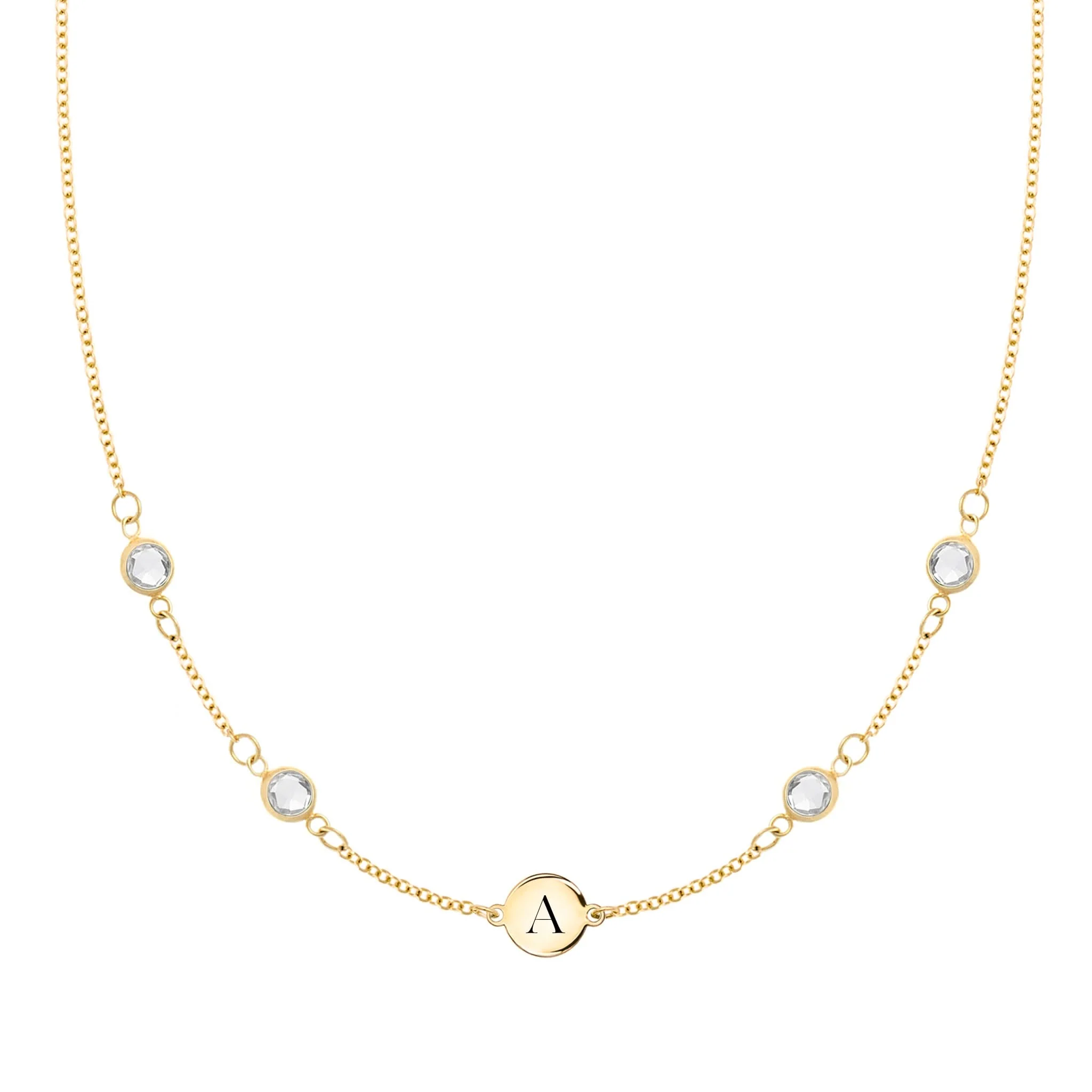 1 Letter & 4 Petite White Topaz Necklace in 14k Gold (April)