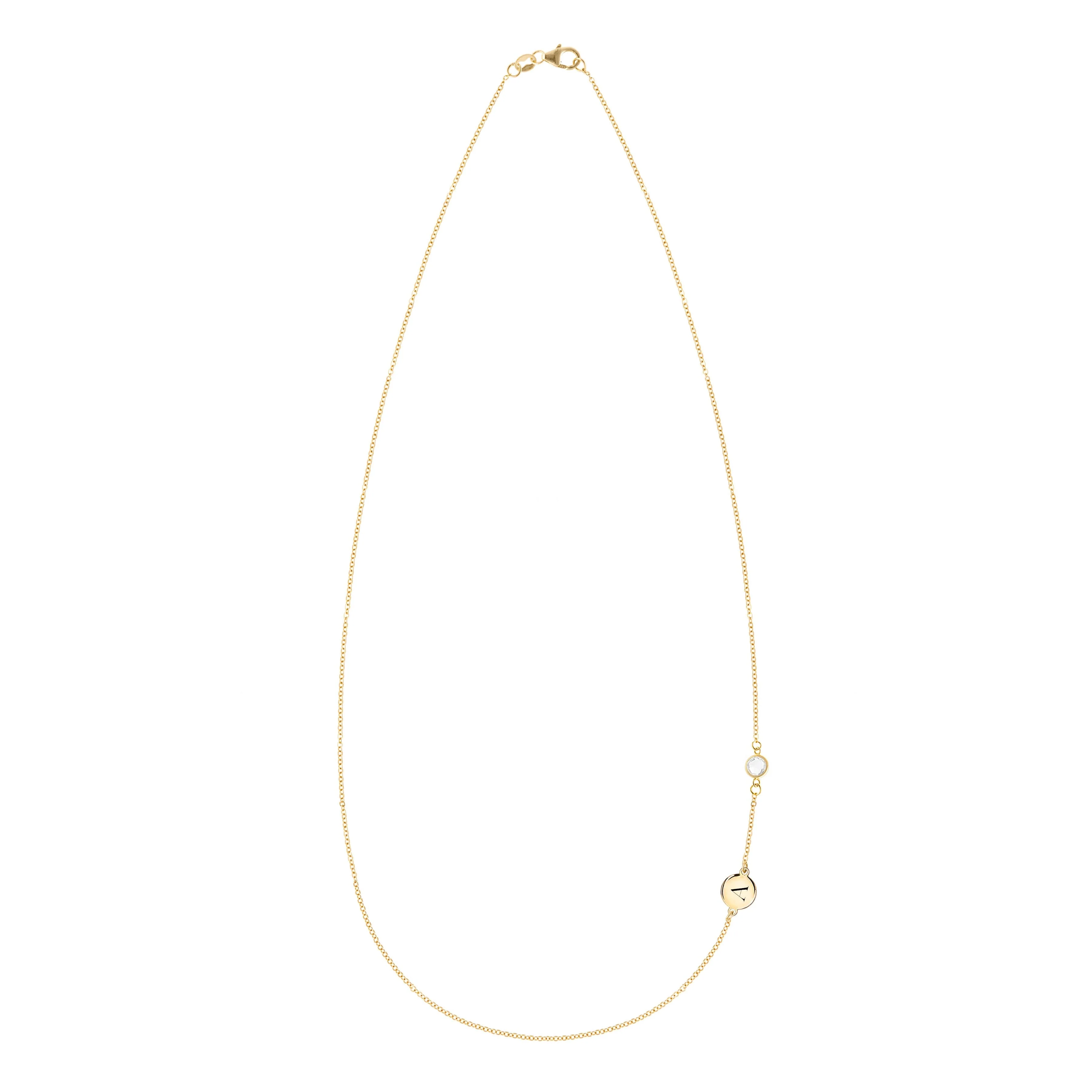 1 Letter & 1 Petite Birthstone Necklace in 14k Gold (Double Spacing) - Image 4