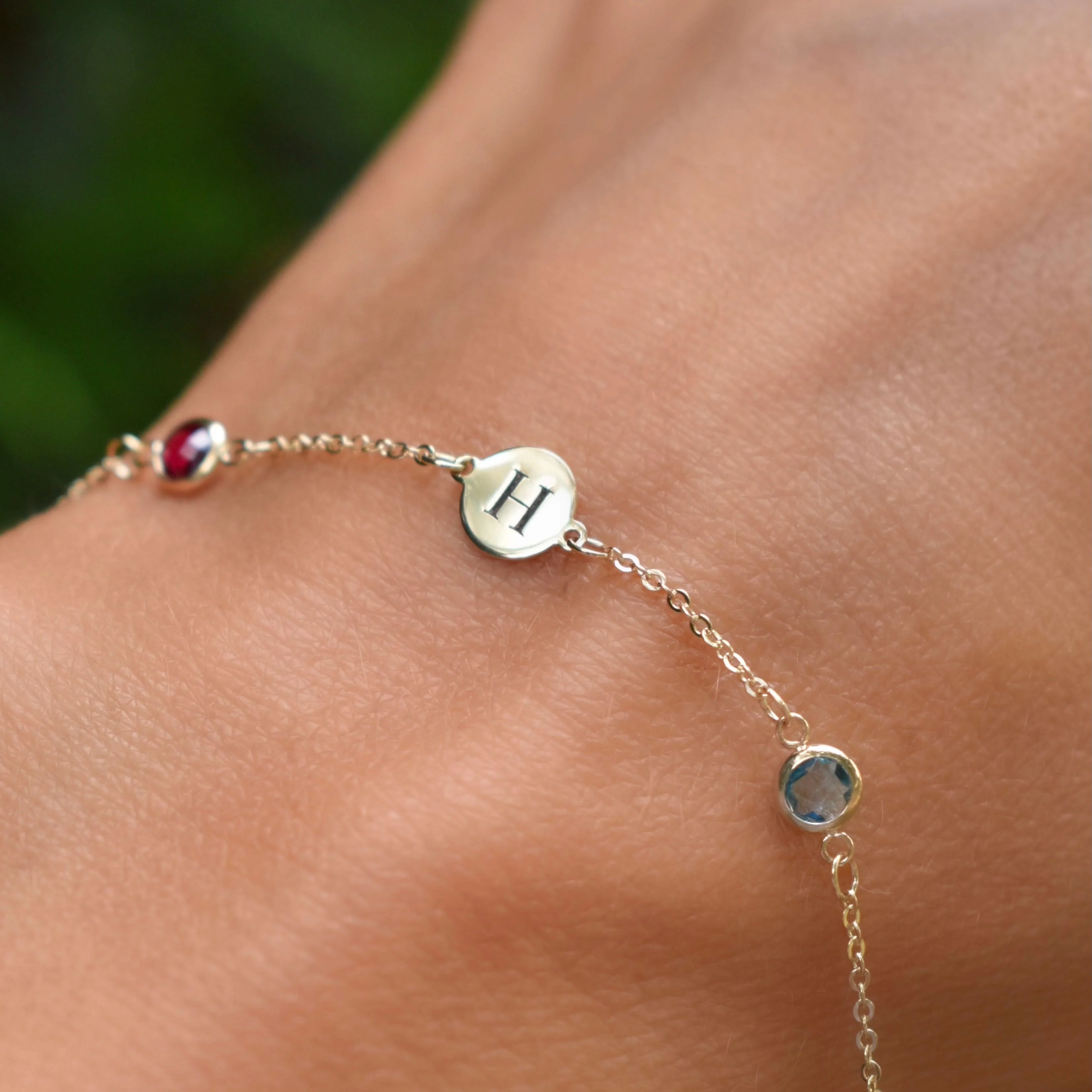 1 Letter & 2 Petite Birthstone Bracelet in 14k Gold - Image 3