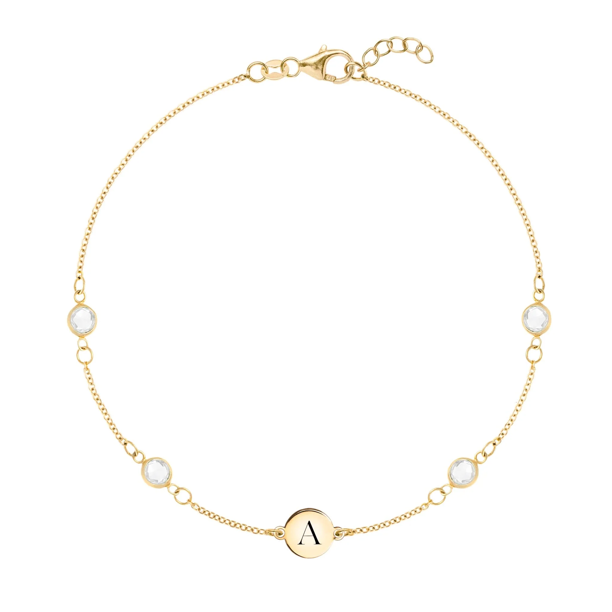 1 Letter & 4 Petite Birthstone Bracelet in 14k Gold