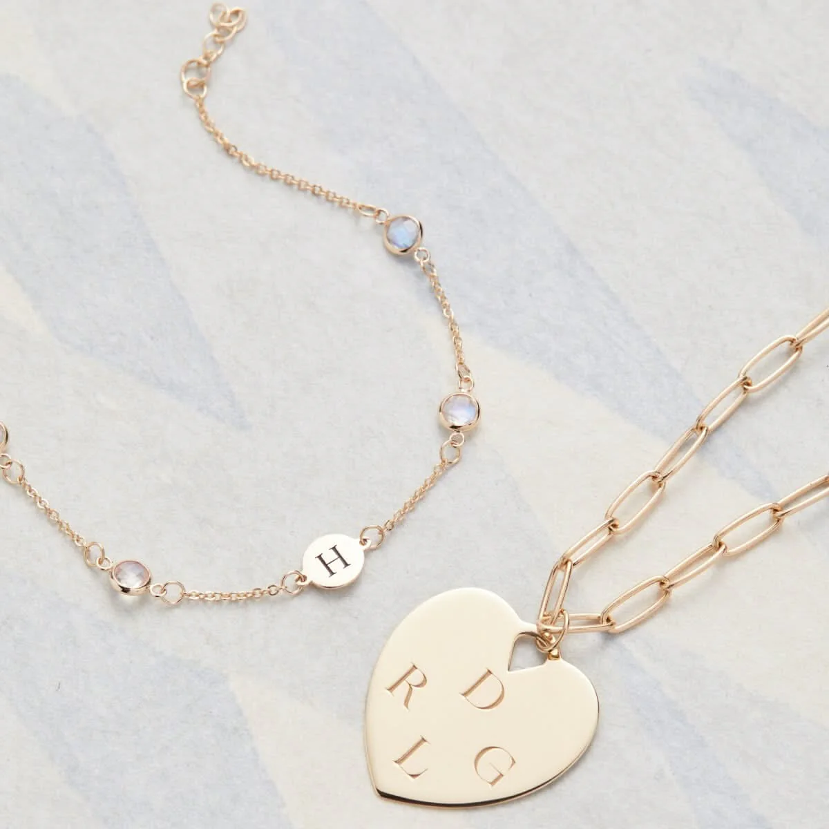 1 Letter & 4 Petite Birthstone Bracelet in 14k Gold - Image 5
