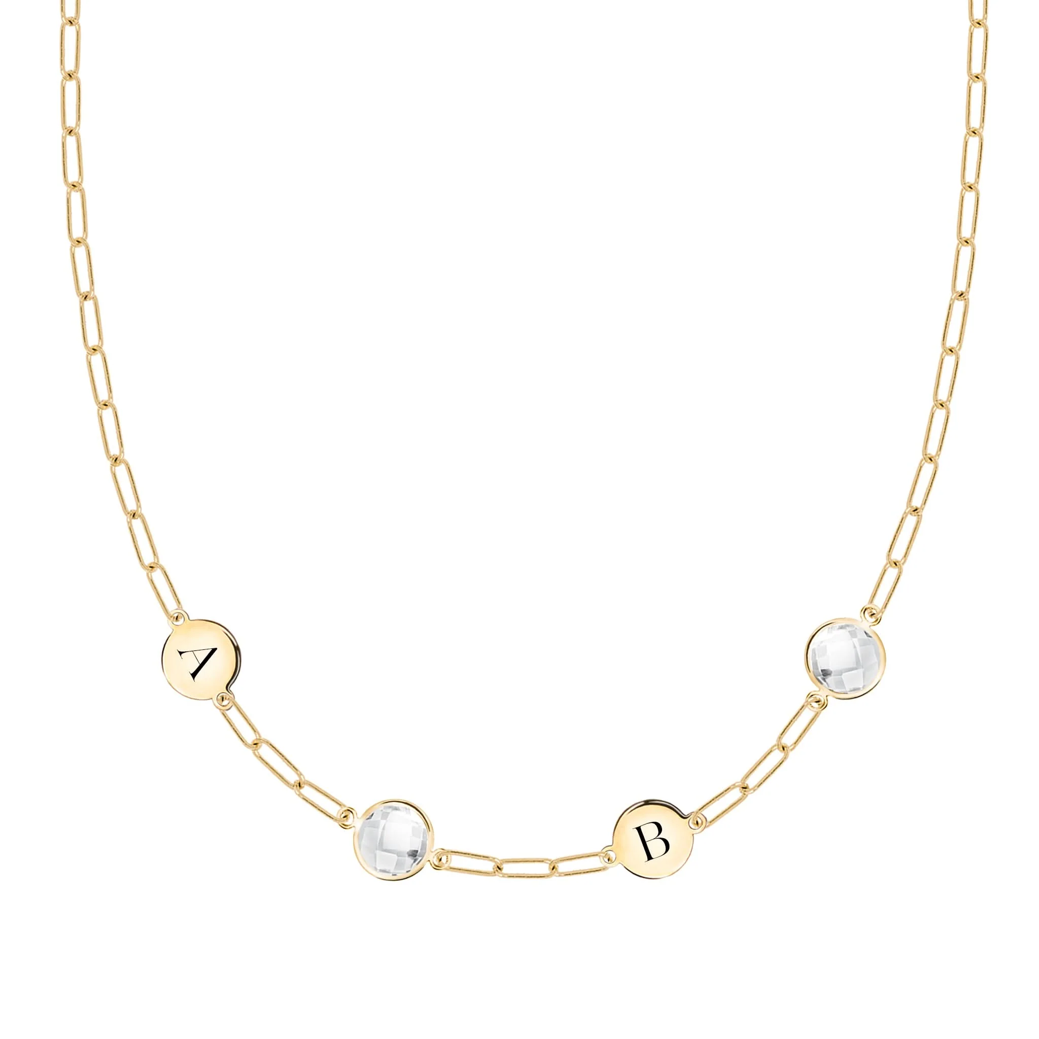 2 Letter & 2 Grand Birthstone Adelaide Mini Necklace in 14k Gold