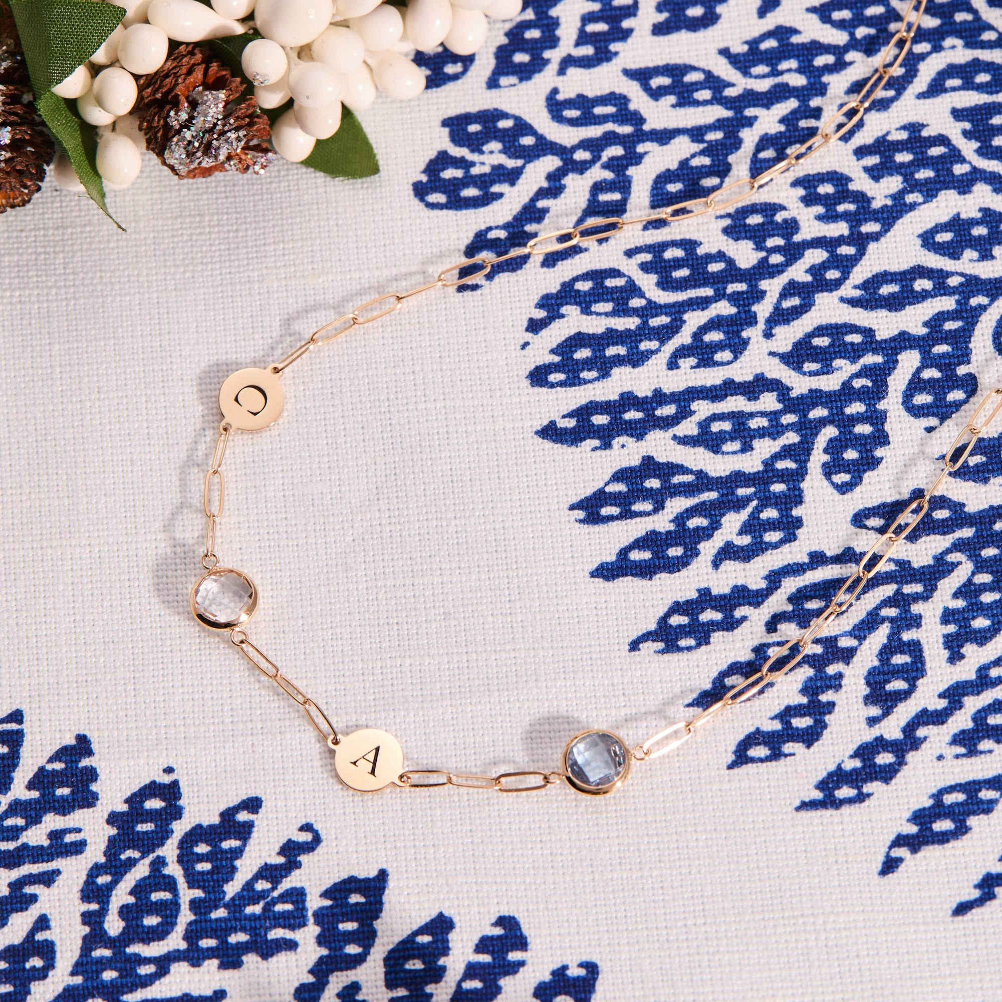 2 Letter & 2 Grand Birthstone Adelaide Mini Necklace in 14k Gold - Image 8