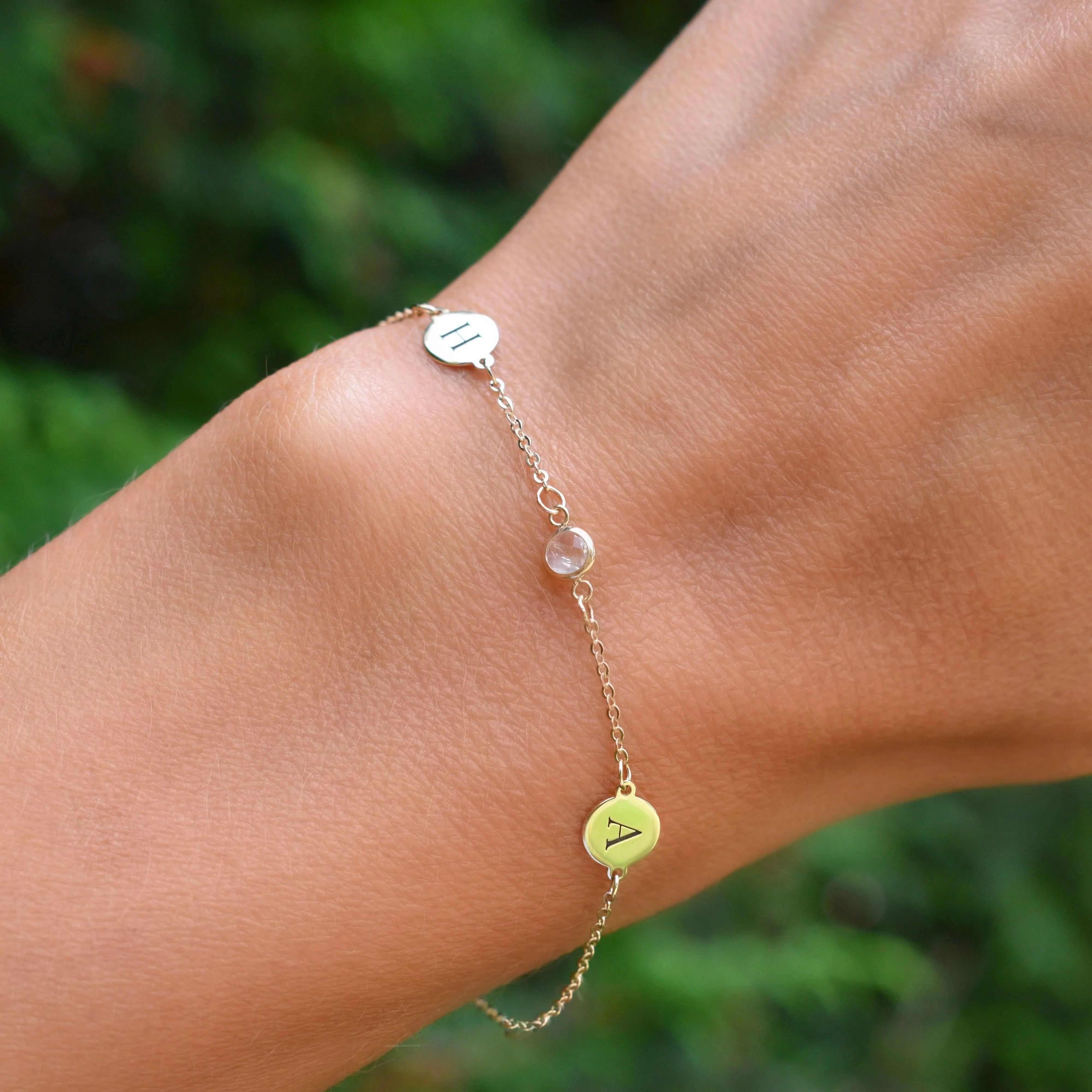 2 Letter & 1 Petite Birthstone Bracelet in 14k Gold - Image 3