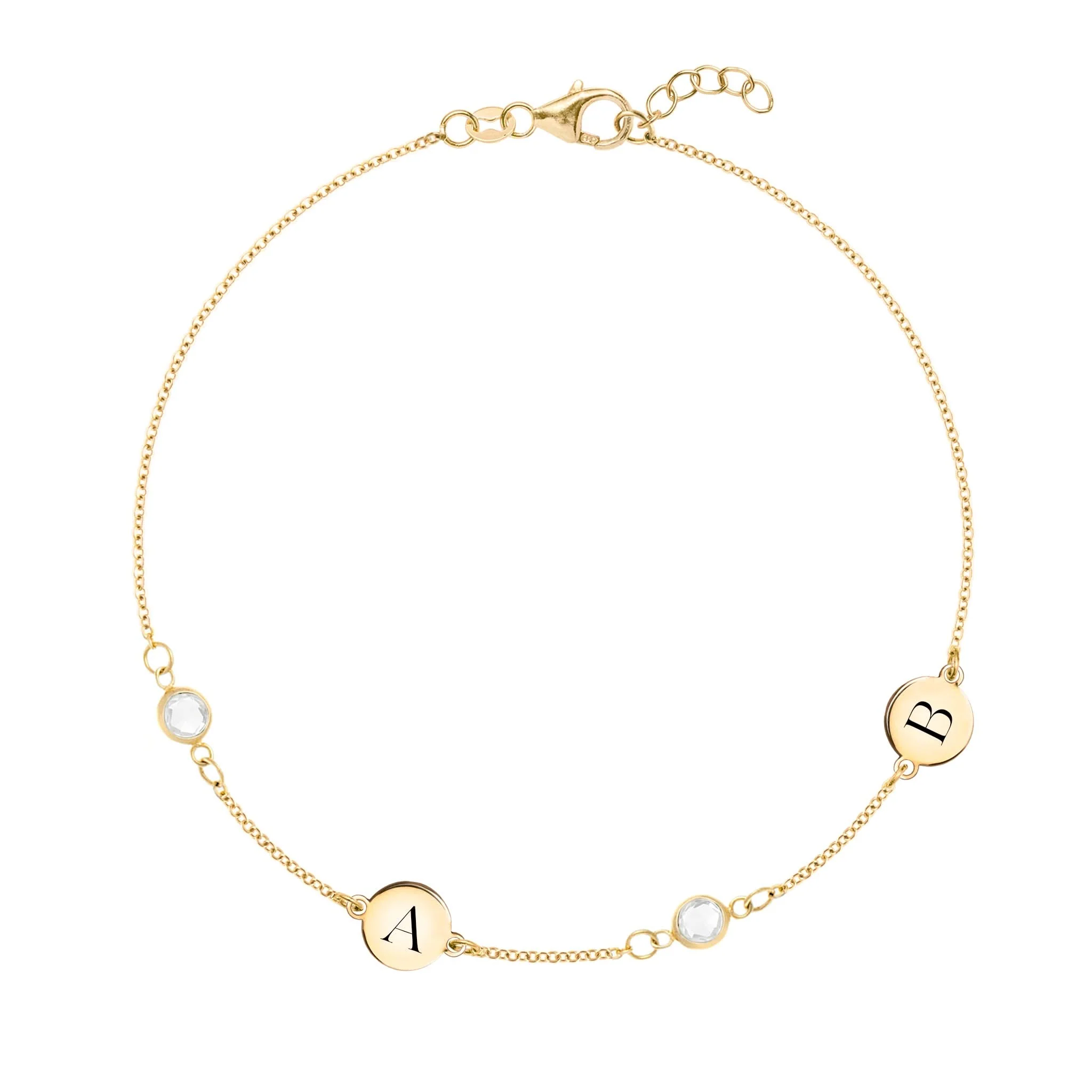 2 Letter & 2 Petite Birthstone Bracelet in 14k Gold