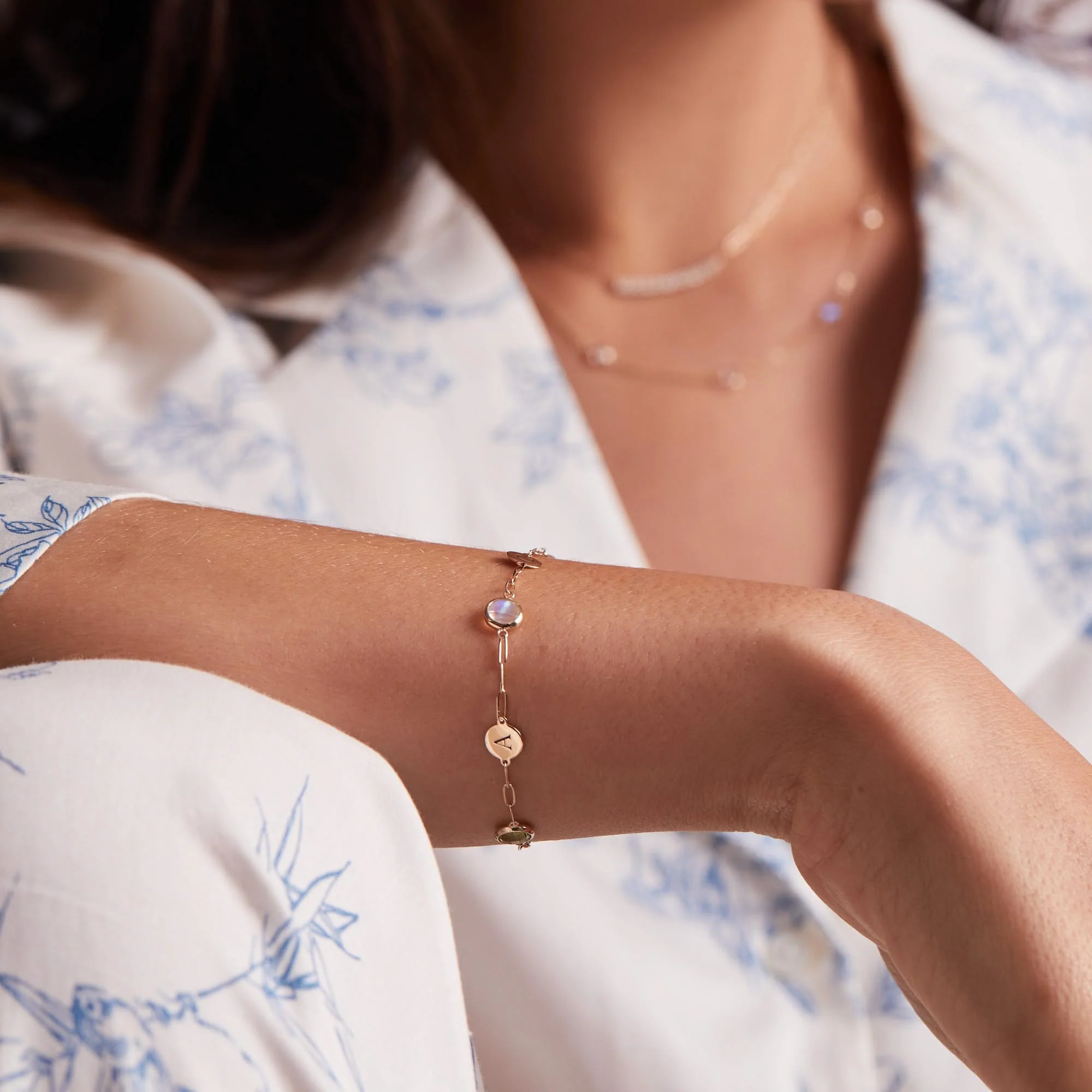 3 Letter & 3 Grand Birthstone Adelaide Mini Bracelet in 14k Gold - Image 3
