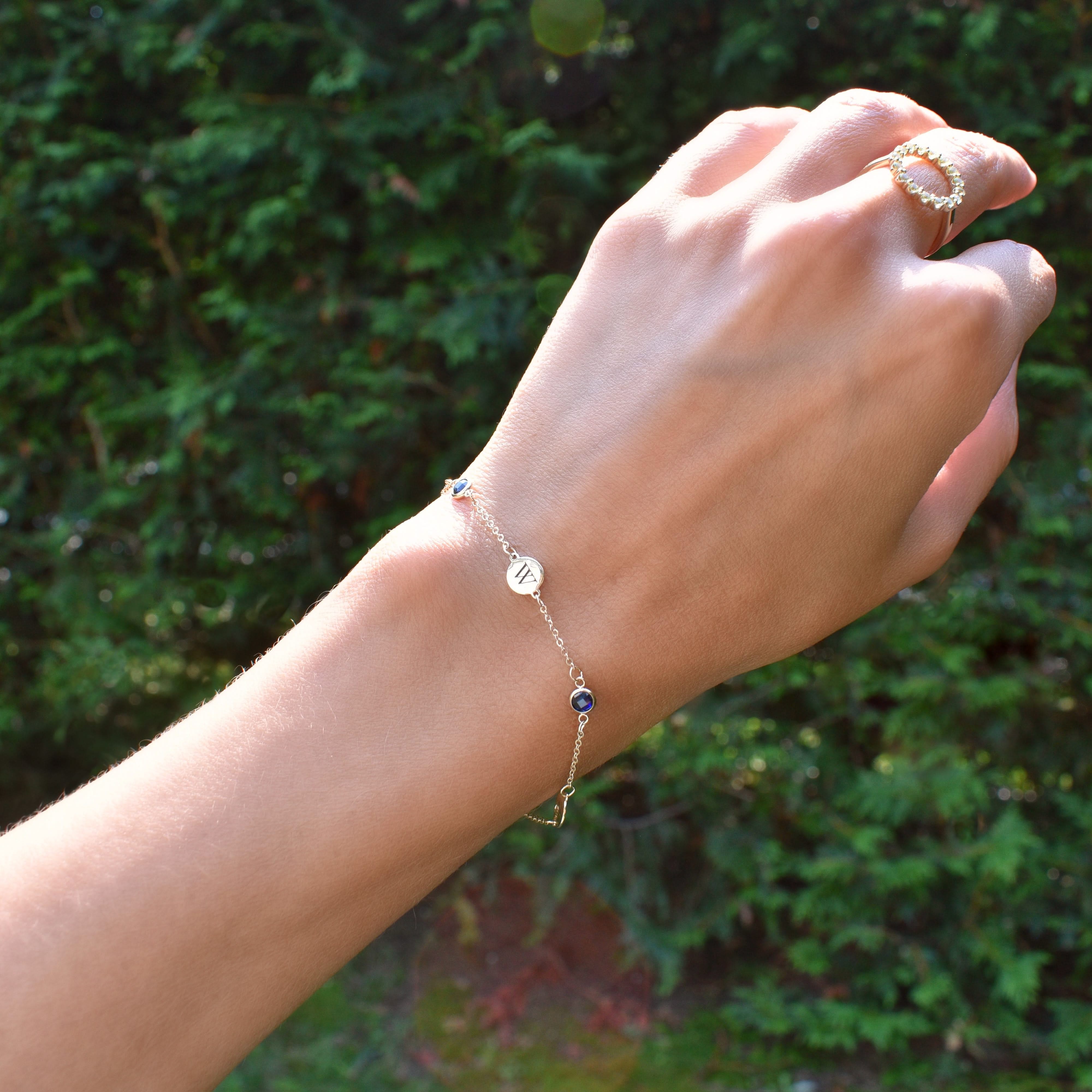 3 Letter & 2 Petite Birthstone Bracelet in 14k Gold - Image 5