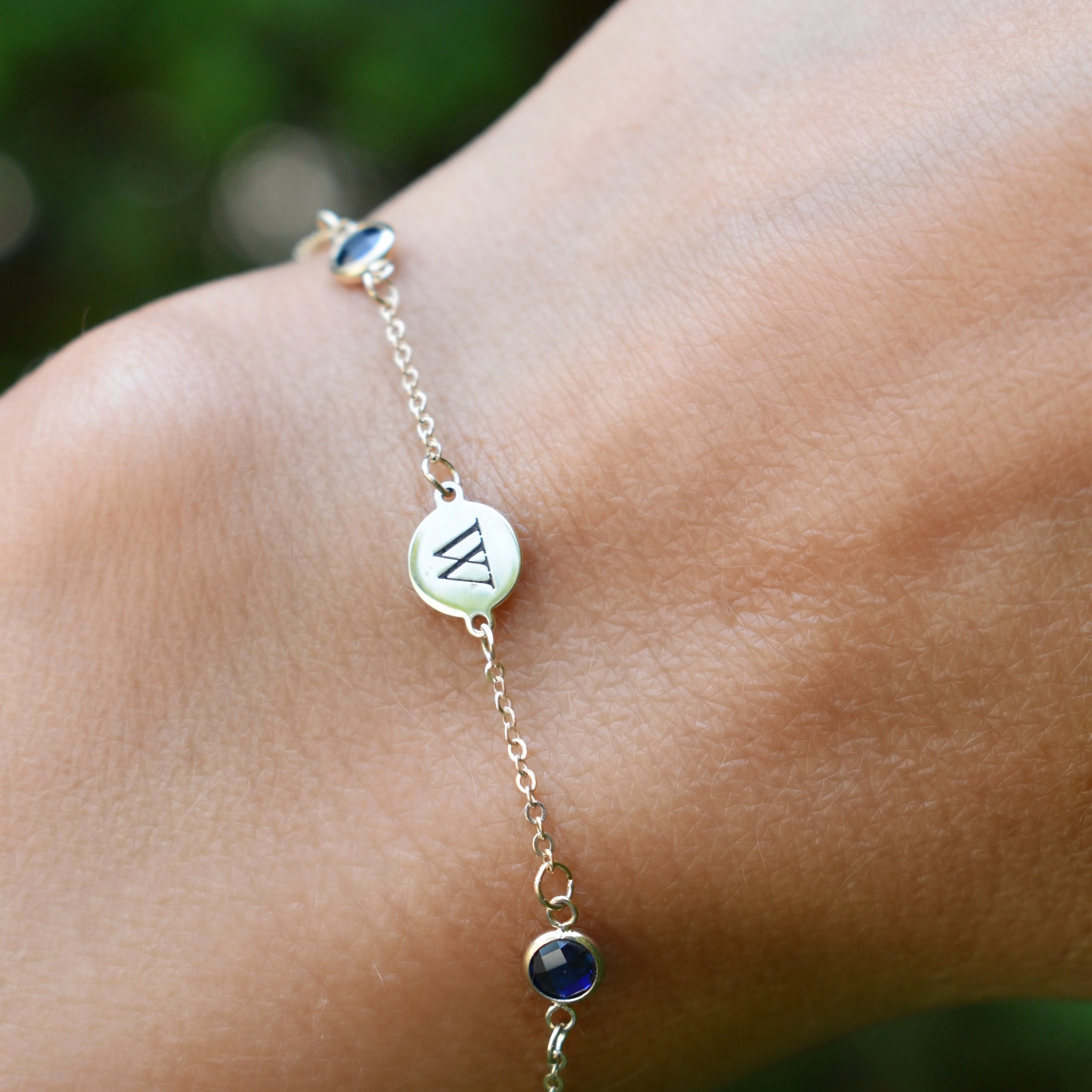 3 Letter & 2 Petite Birthstone Bracelet in 14k Gold - Image 7