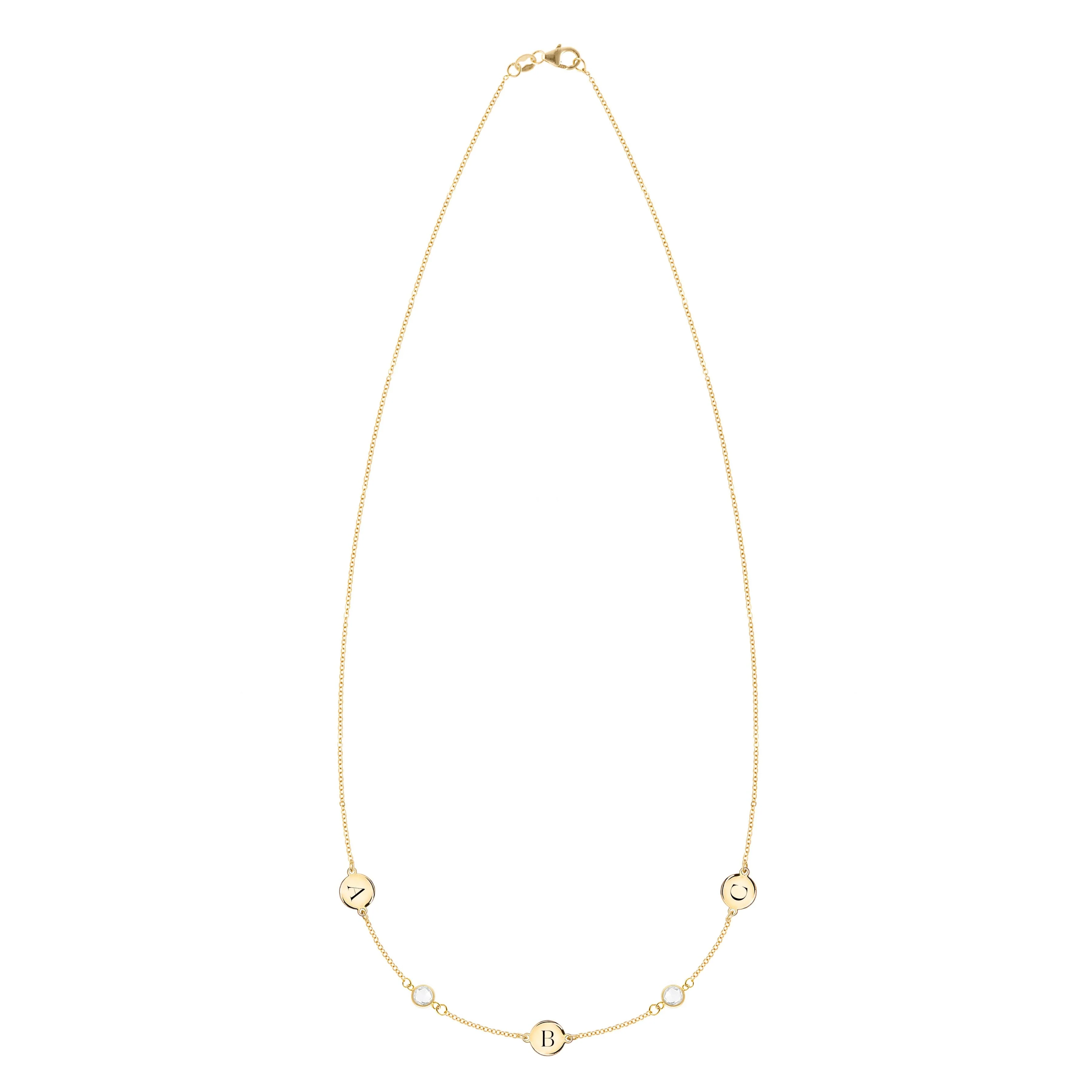 3 Letter & 2 Petite Birthstone Necklace in 14k Gold (Double Spacing) - Image 4