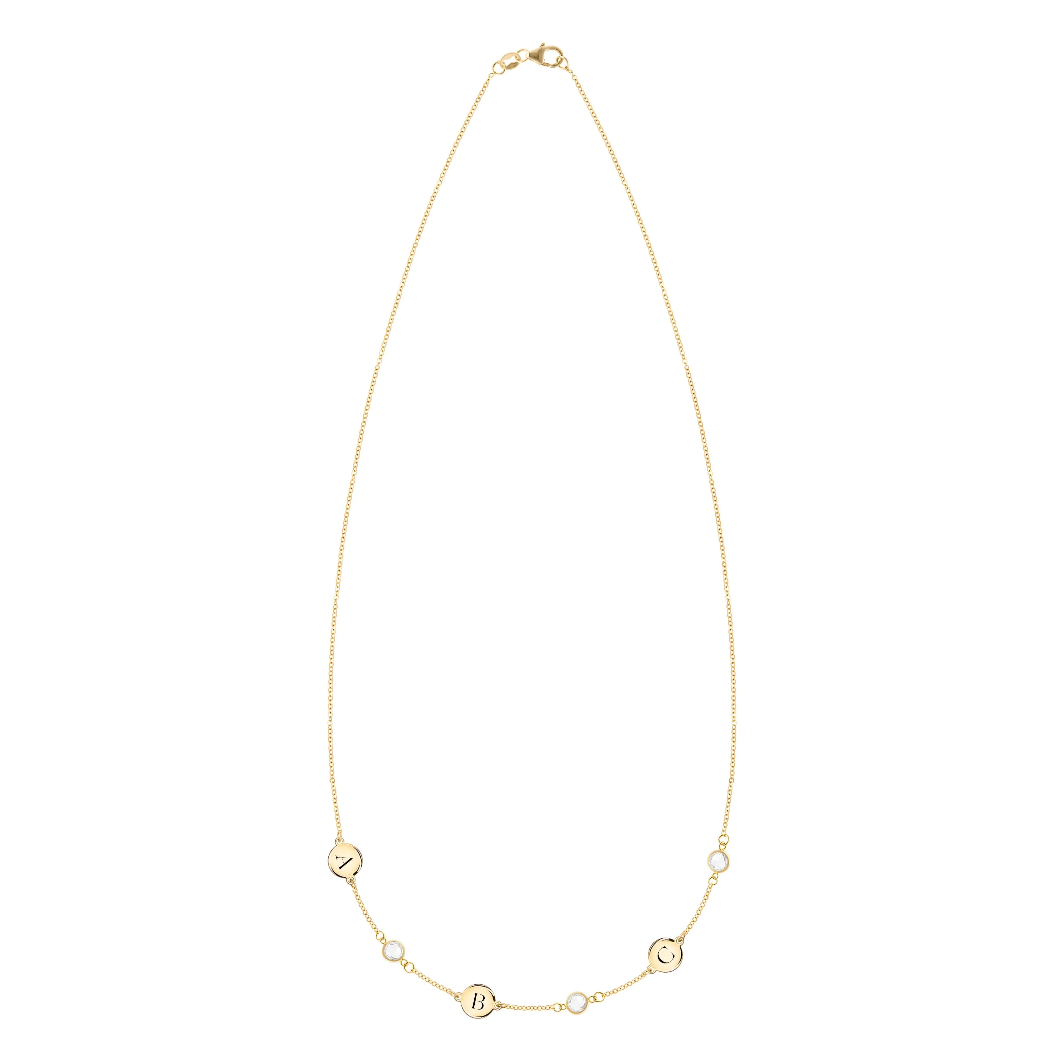 3 Letter & 3 Petite Birthstone Necklace in 14k Gold (Single Spacing) - Image 4
