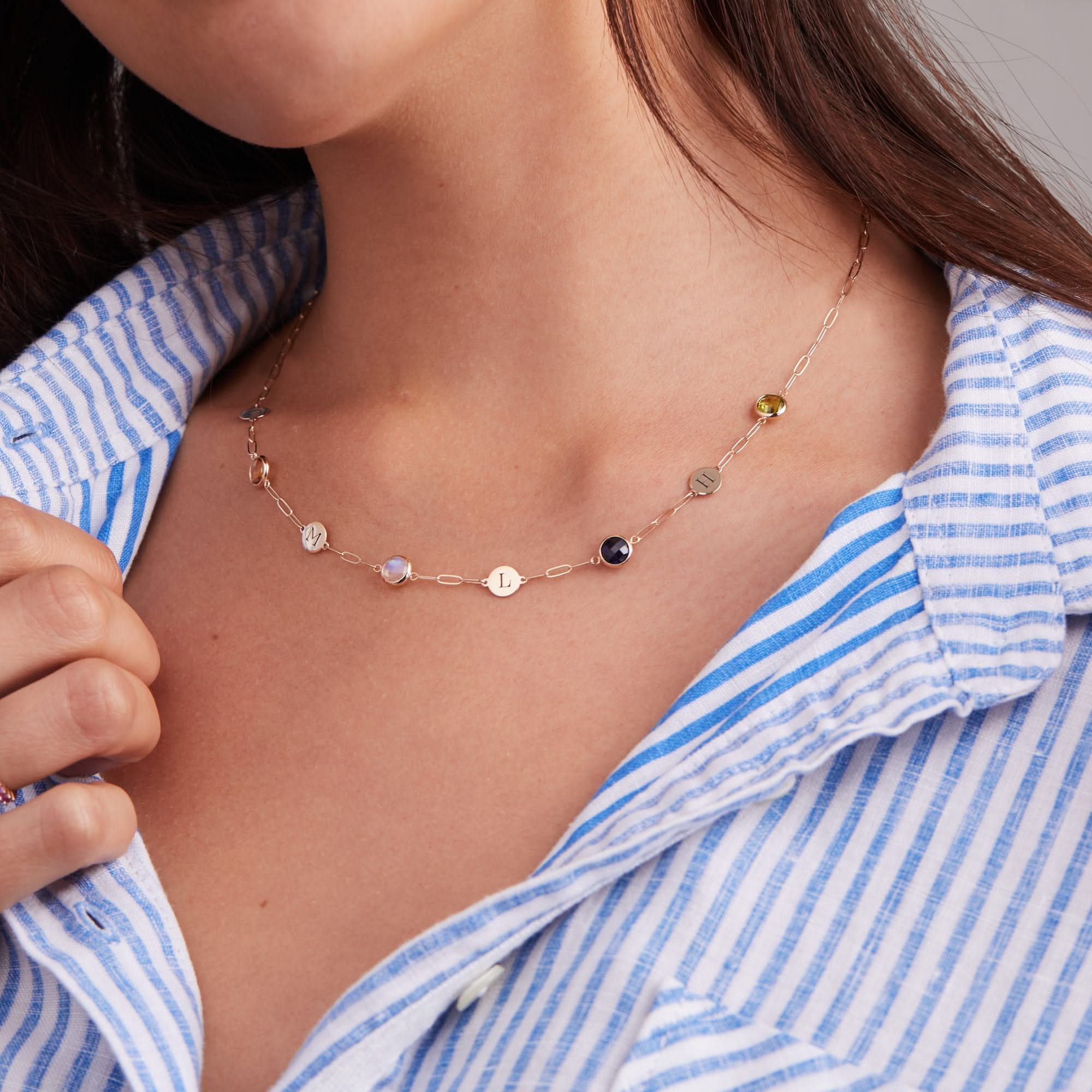 4 Letter & 4 Grand Birthstone Adelaide Mini Necklace in 14k Gold - Image 3