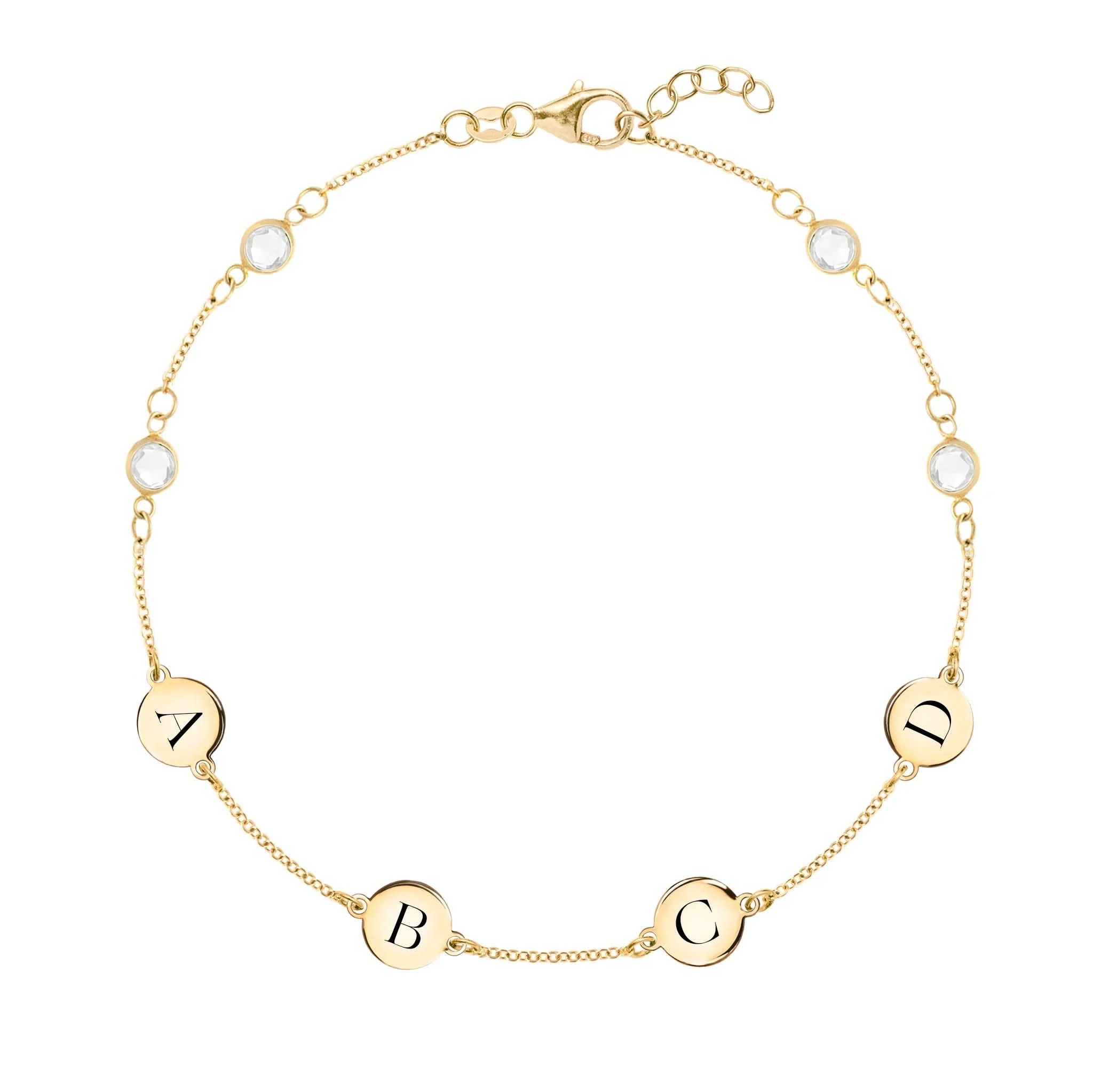 4 Letter & 4 Petite Birthstone Bracelet in 14k Gold