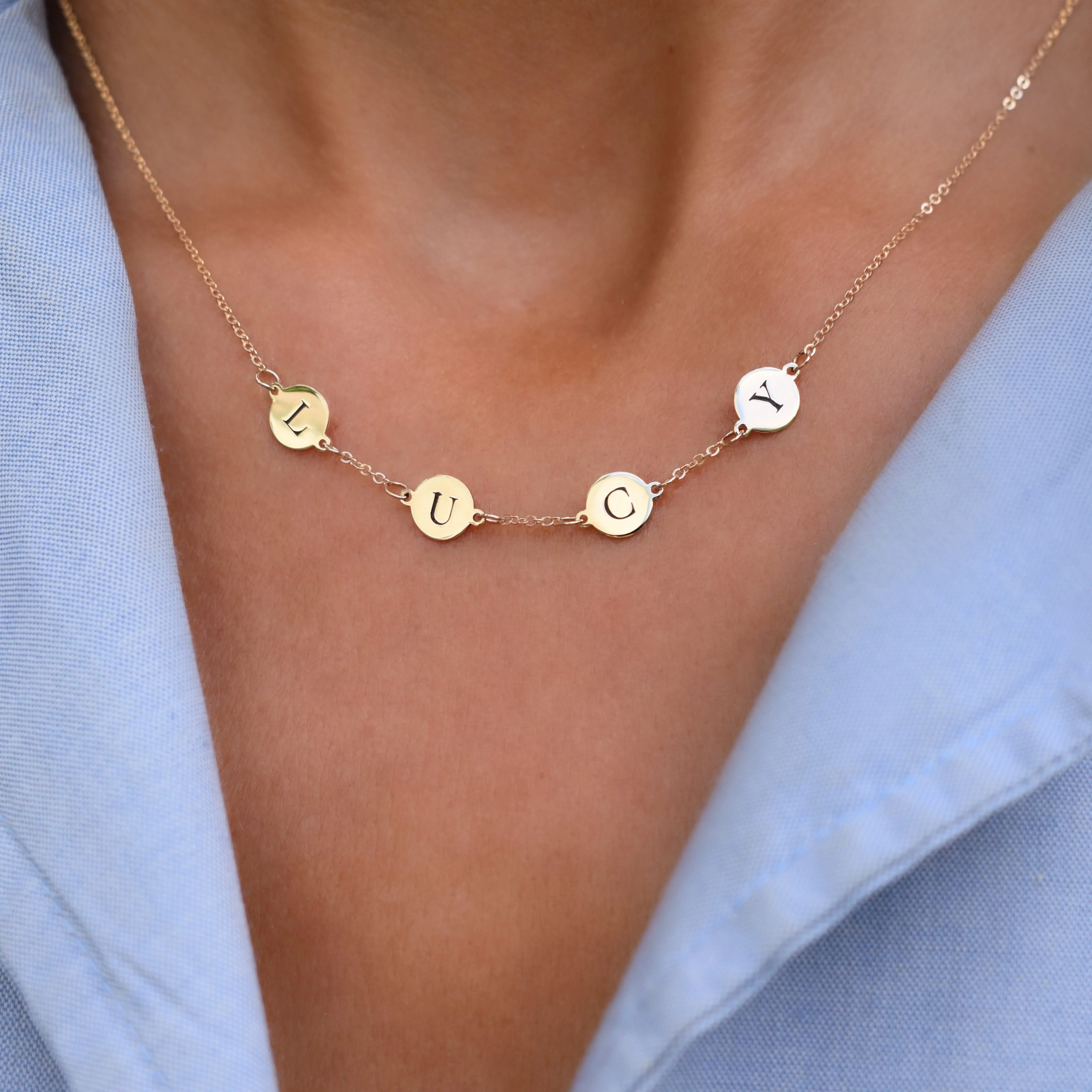 4 Letter Necklace in 14k Gold (Single Spacing) - Image 3