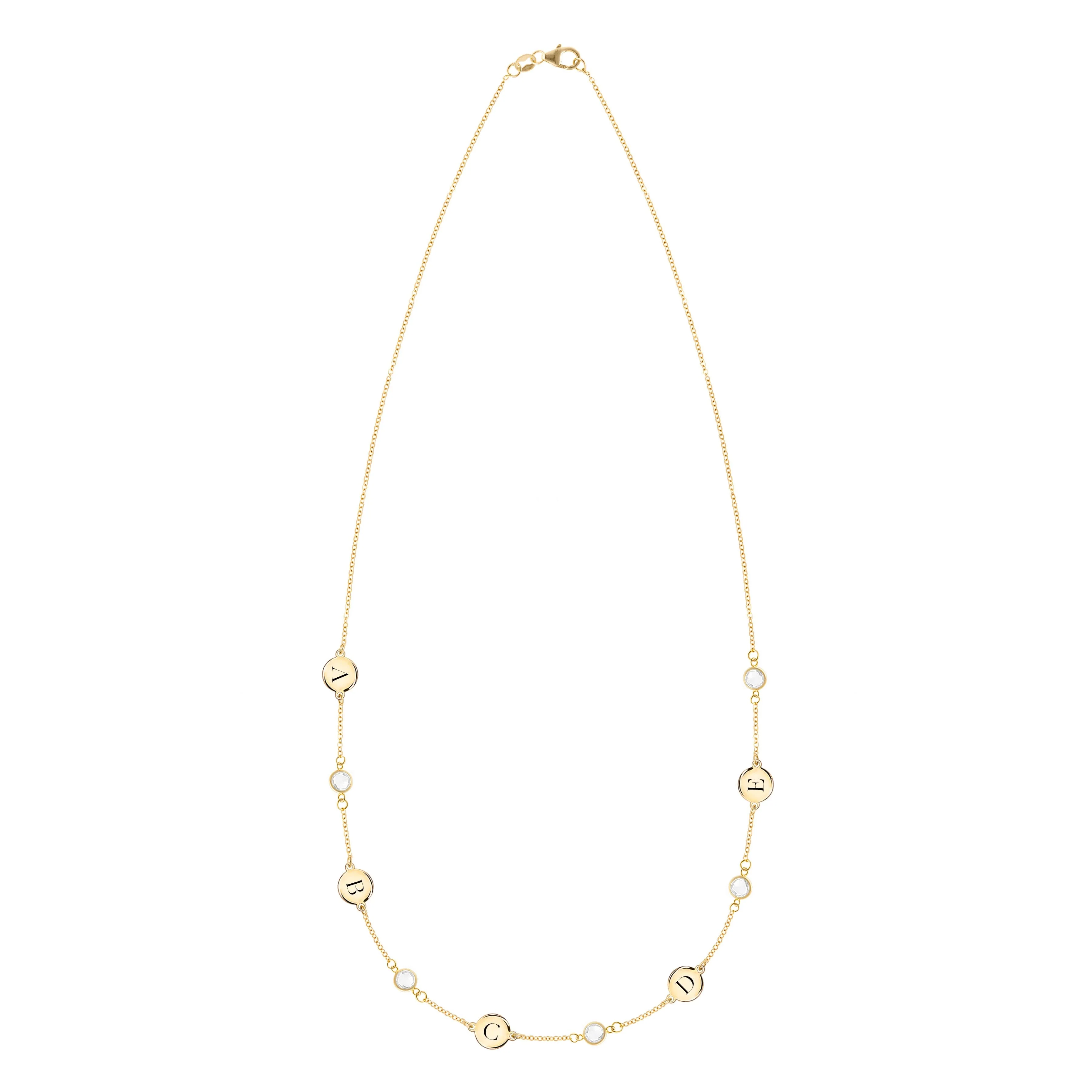 5 Letter & 5 Petite Birthstone Necklace in 14k Gold (Single Spacing) - Image 4