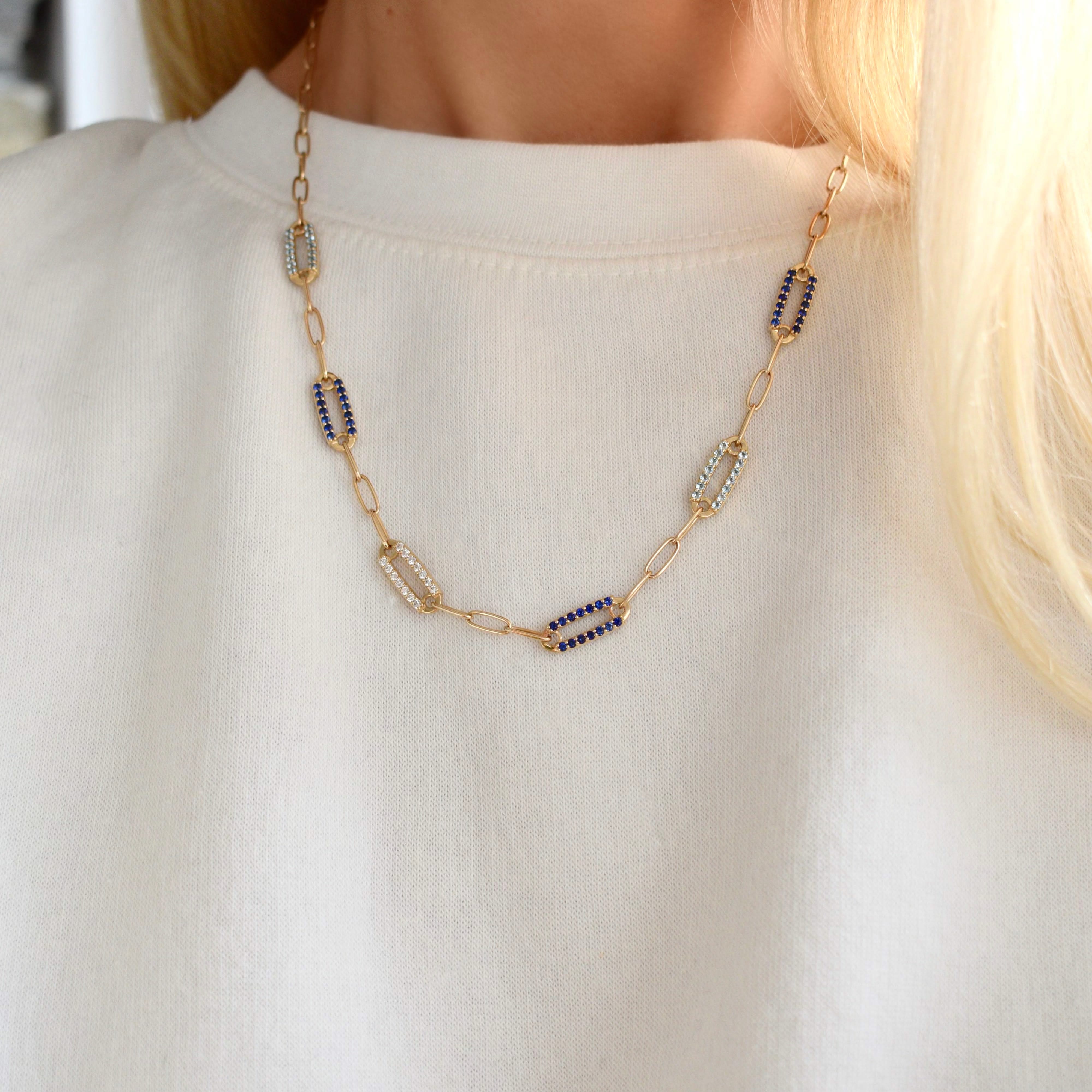 Adelaide 6 Pavé Birthstone Link Necklace in 14k Gold - Image 10
