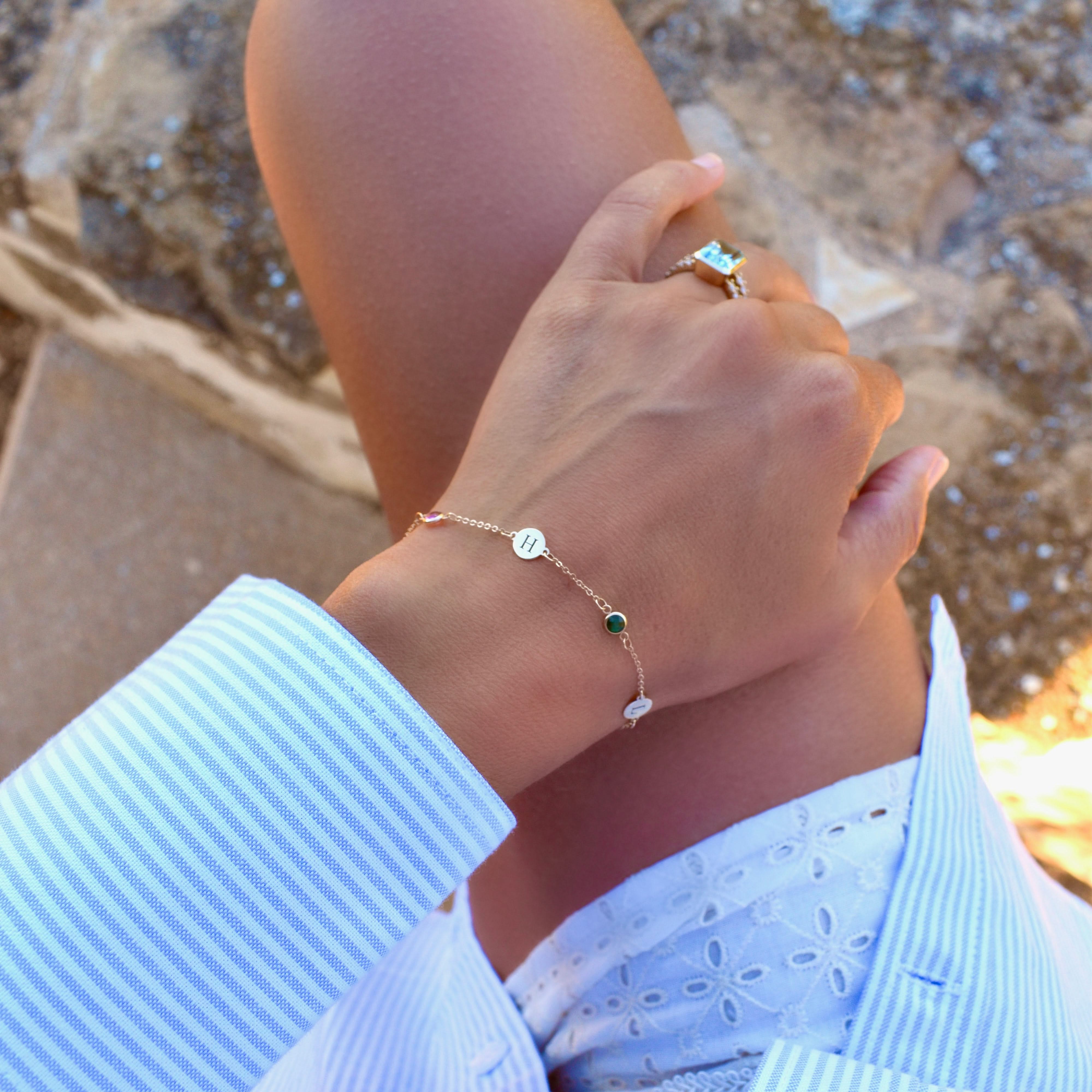 4 Letter & 4 Petite Birthstone Bracelet in 14k Gold - Image 2