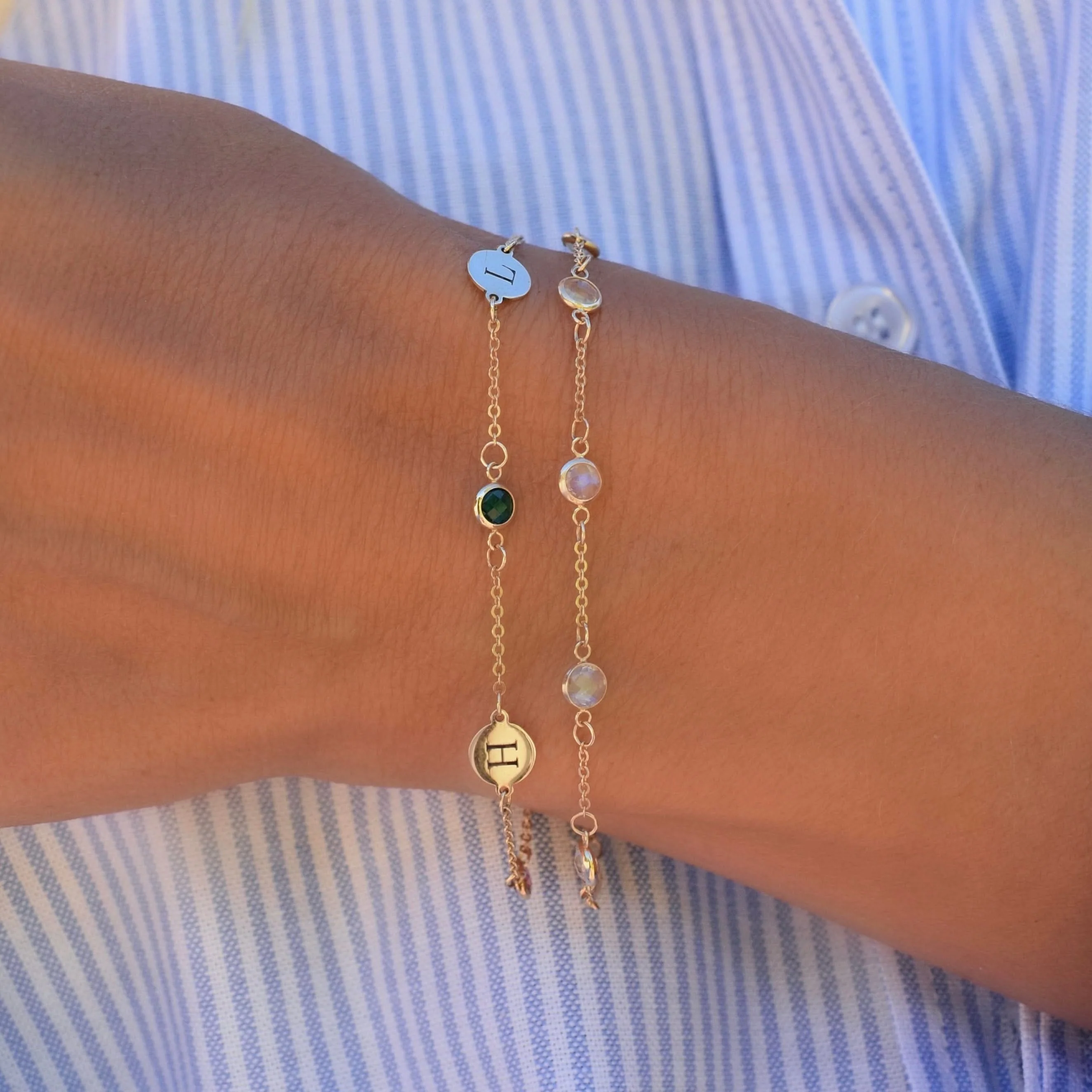4 Letter & 4 Petite Birthstone Bracelet in 14k Gold - Image 3
