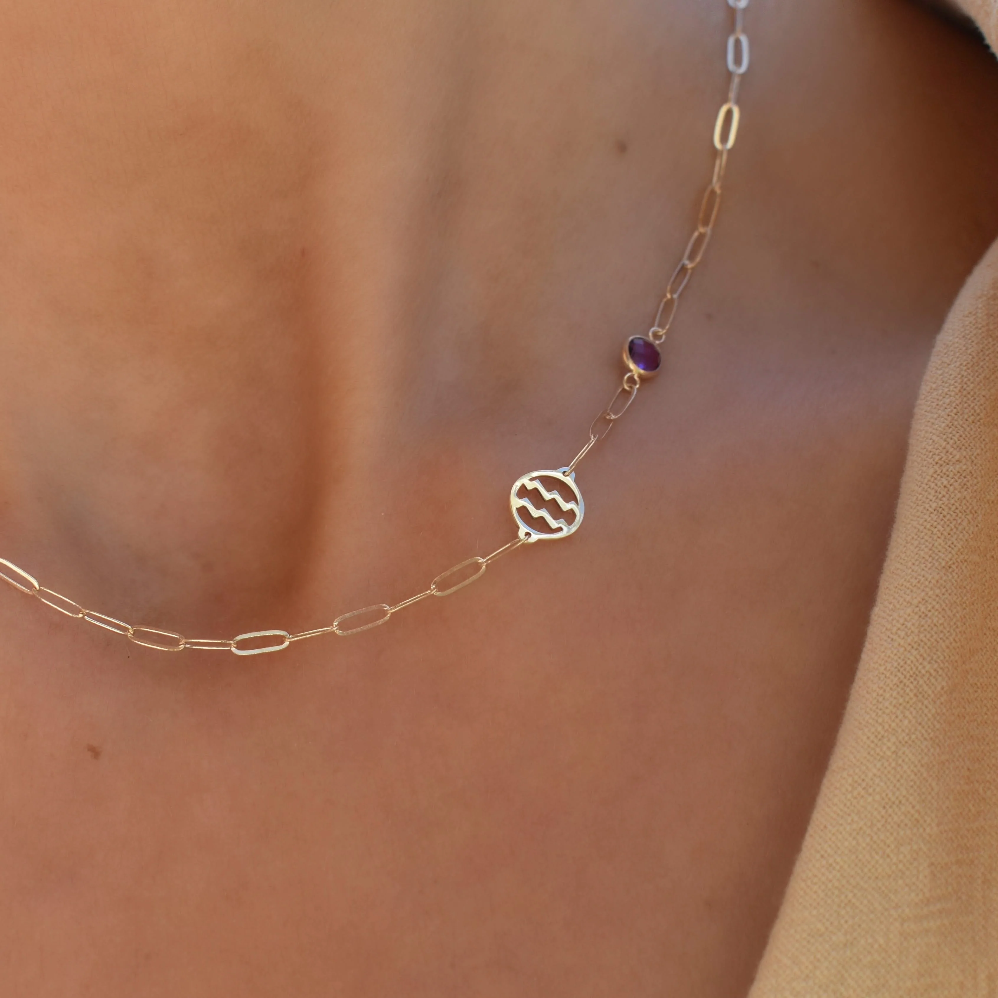 Aquarius & Birthstone Necklace on Adelaide Mini in 14k Gold - Image 3