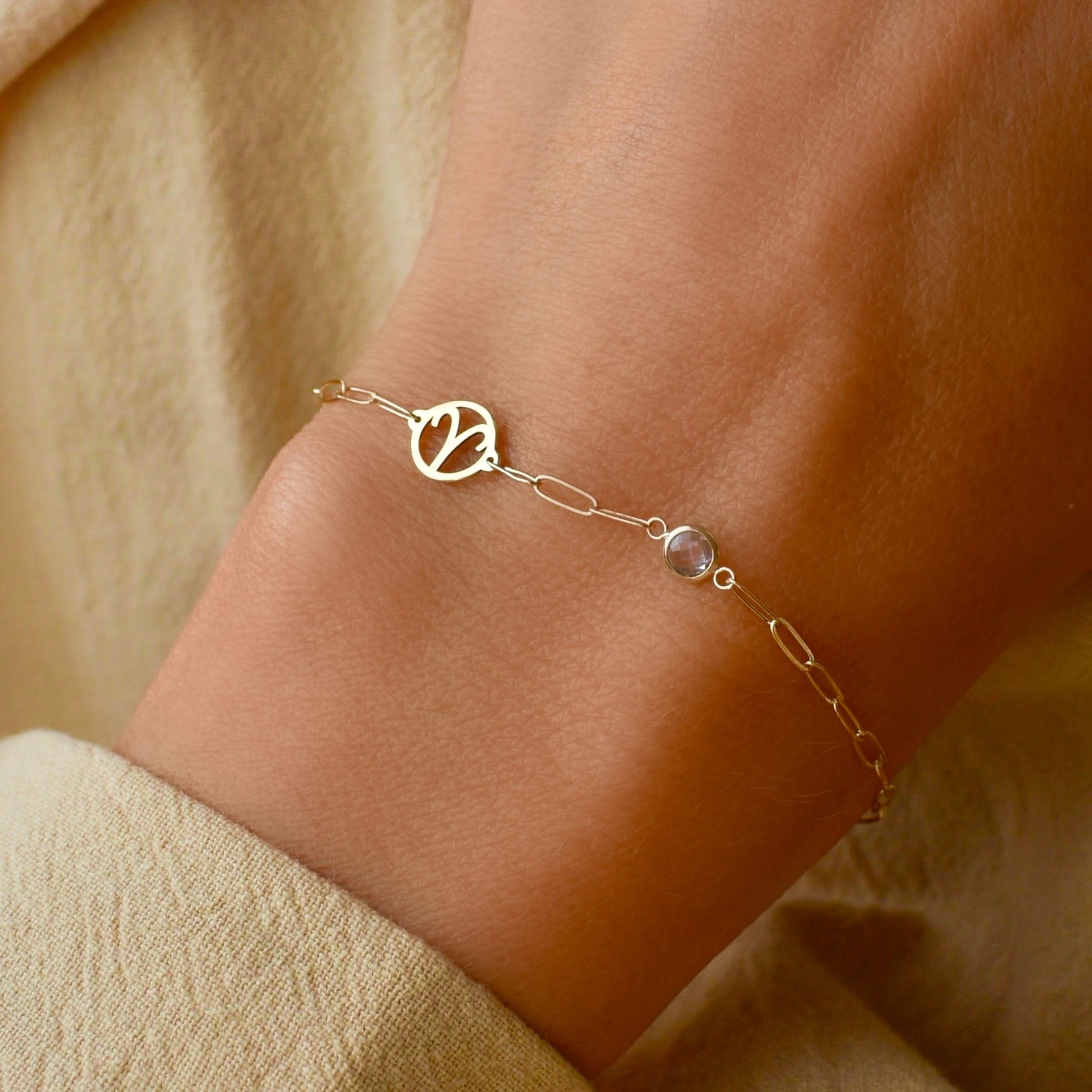 Aries & Birthstone Bracelet on Adelaide Mini in 14k Gold - Image 3
