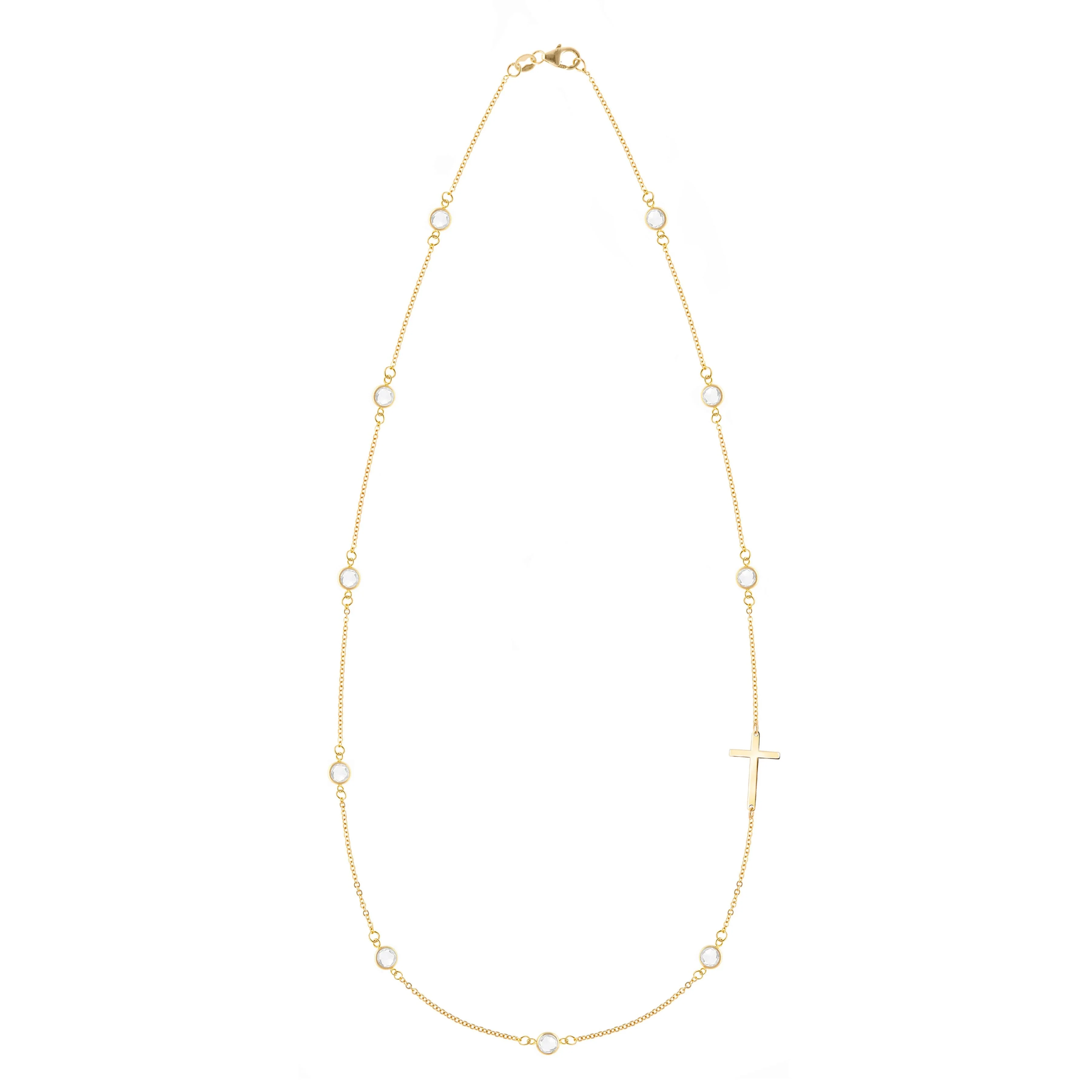 Bayberry Birthstone Cross Necklace in 14k Gold